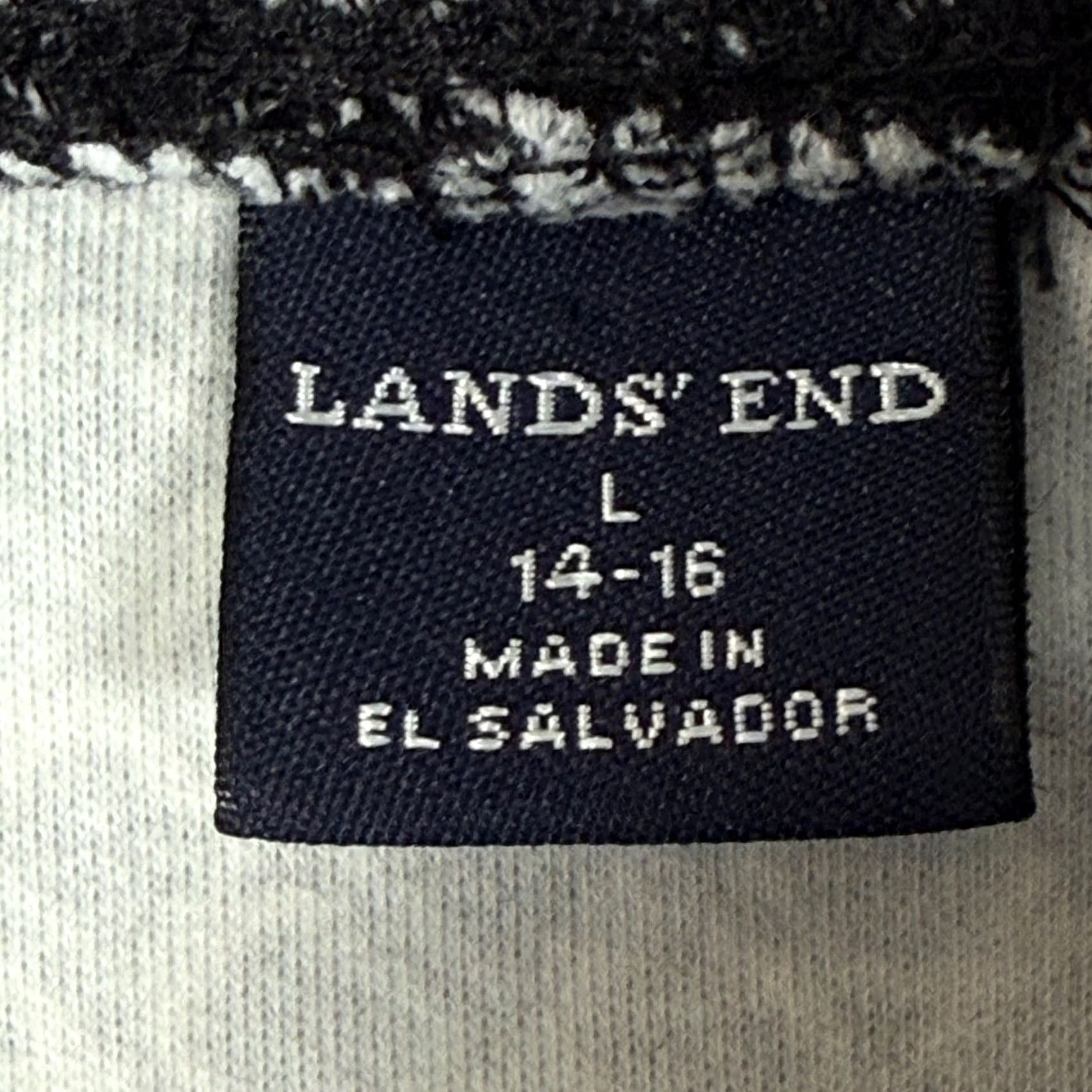 Lands' End Lands' End Black White Geometric Print Turtleneck Long Sleeve Top Womens L Cotton Mock Neck Shirt Size L / US 10 / IT 46 - 4 Thumbnail