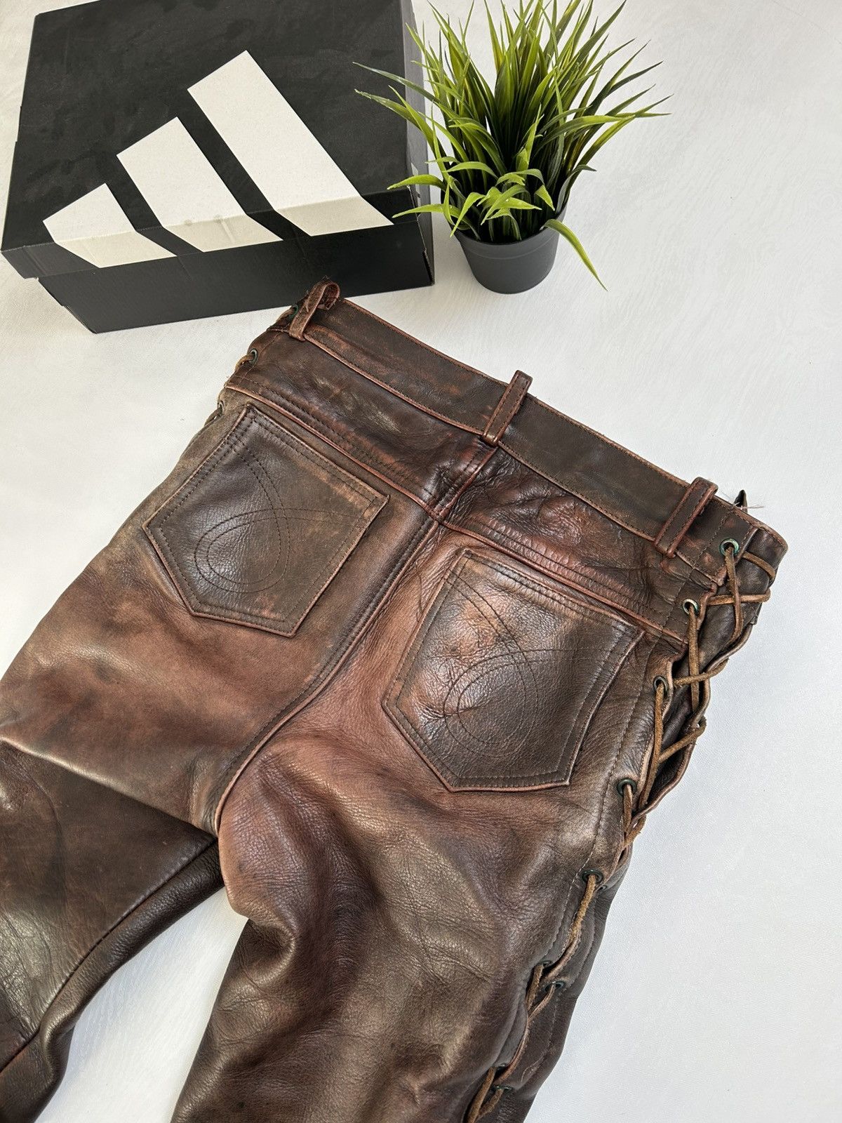 Vintage Heavy Vintage Leather Lace-Up Pants 90s Biker Archive Style Size 32" / US 10 / IT 46 - 14 Thumbnail