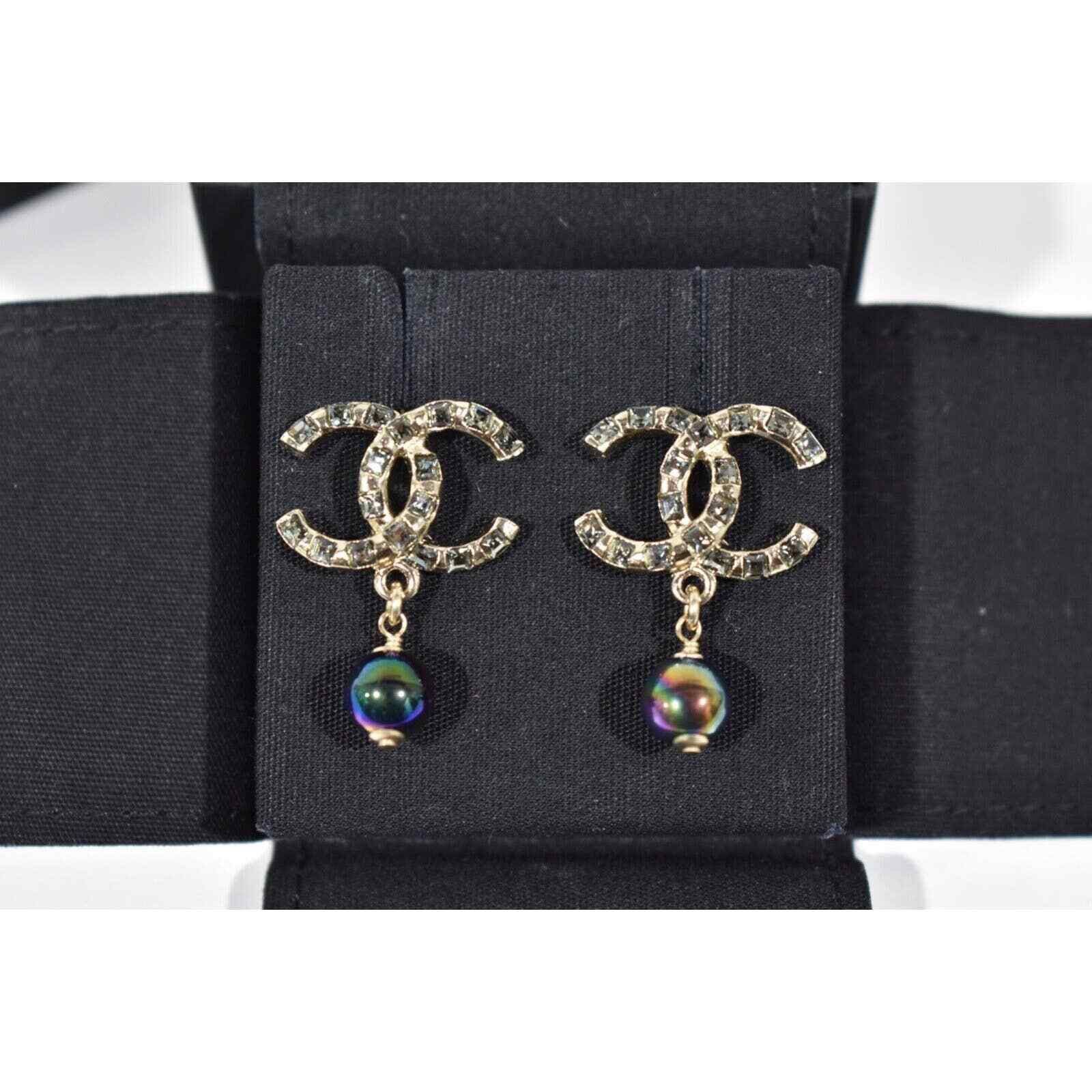 Chanel Chanel Gold Crystal Pearl Purple Statement Stud Earrings Size ONE SIZE - 7 Thumbnail