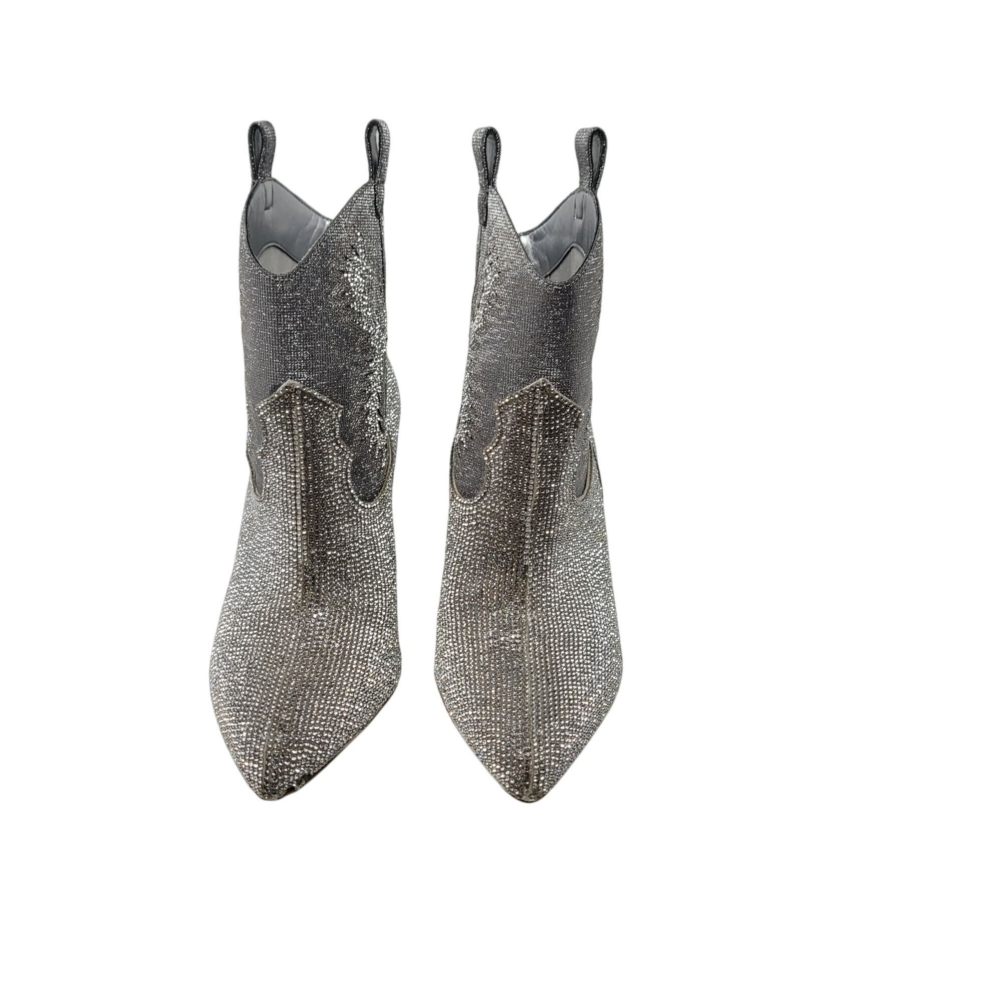 Designer Gianni Bini Womens Silver Rhinestone Cowboy Boots 7.5 Stilet Size US 7.5 / IT 37.5 - 6 Thumbnail