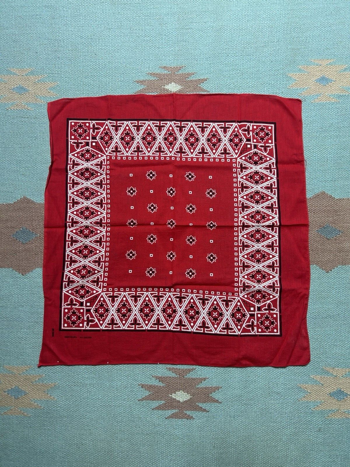 Vintage Vtg cotton bandana handkerchief geometric workwear made USA Size ONE SIZE - 1 Thumbnail