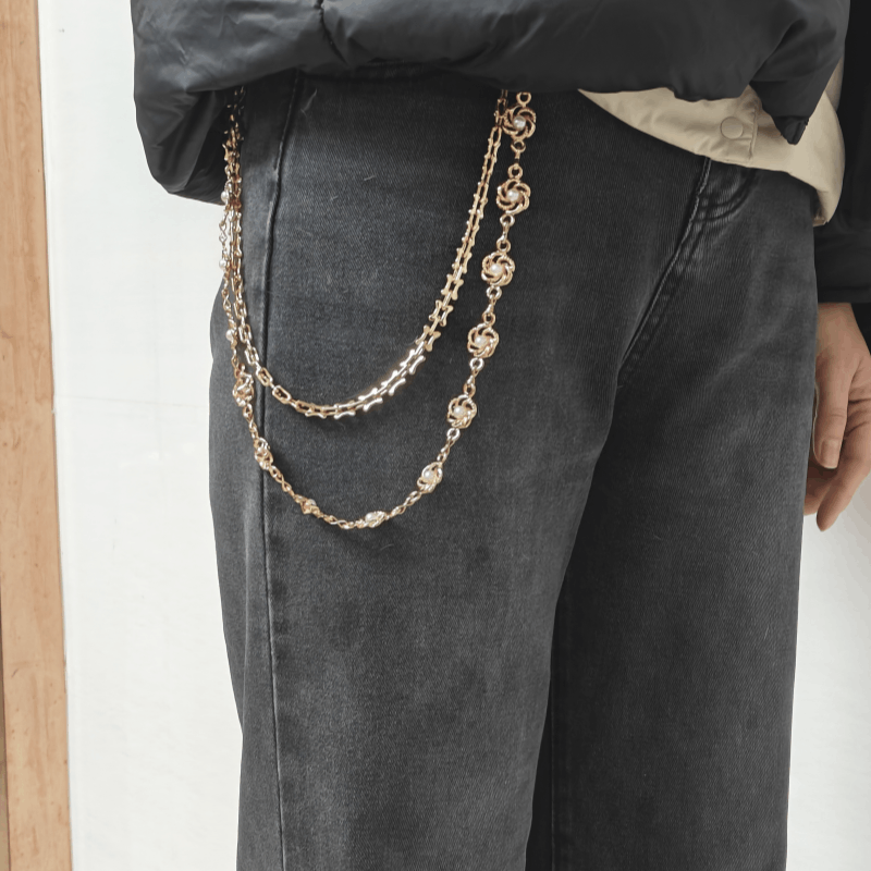 Jewelry Golden Rose Pearl Pants Chain Elegant Accessory Size ONE SIZE - 2 Thumbnail