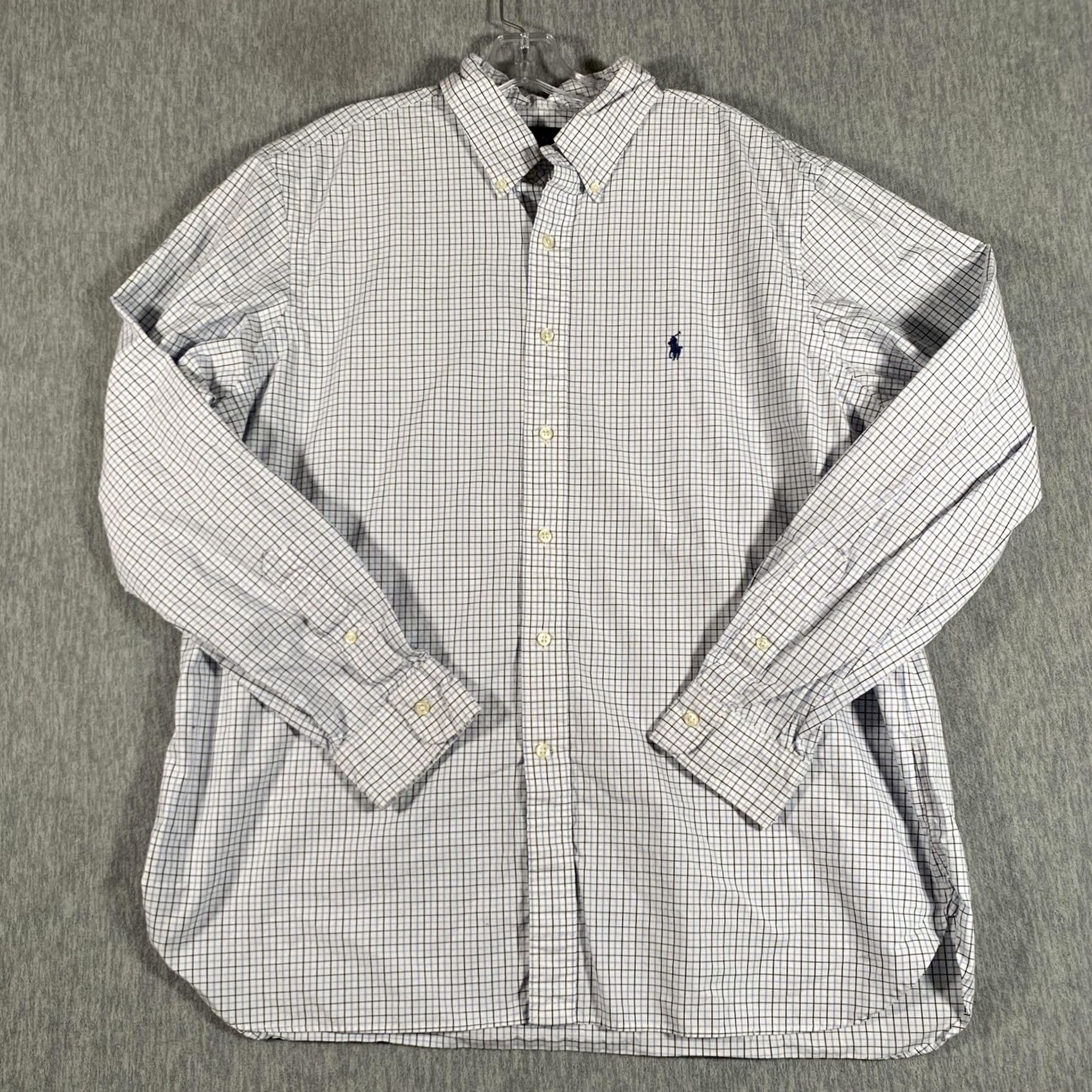 Ralph Lauren Ralph Lauren Shirt Mens 17.5 44 White Blue Check Button Down Dress Shirt Size 48R - 2 Thumbnail