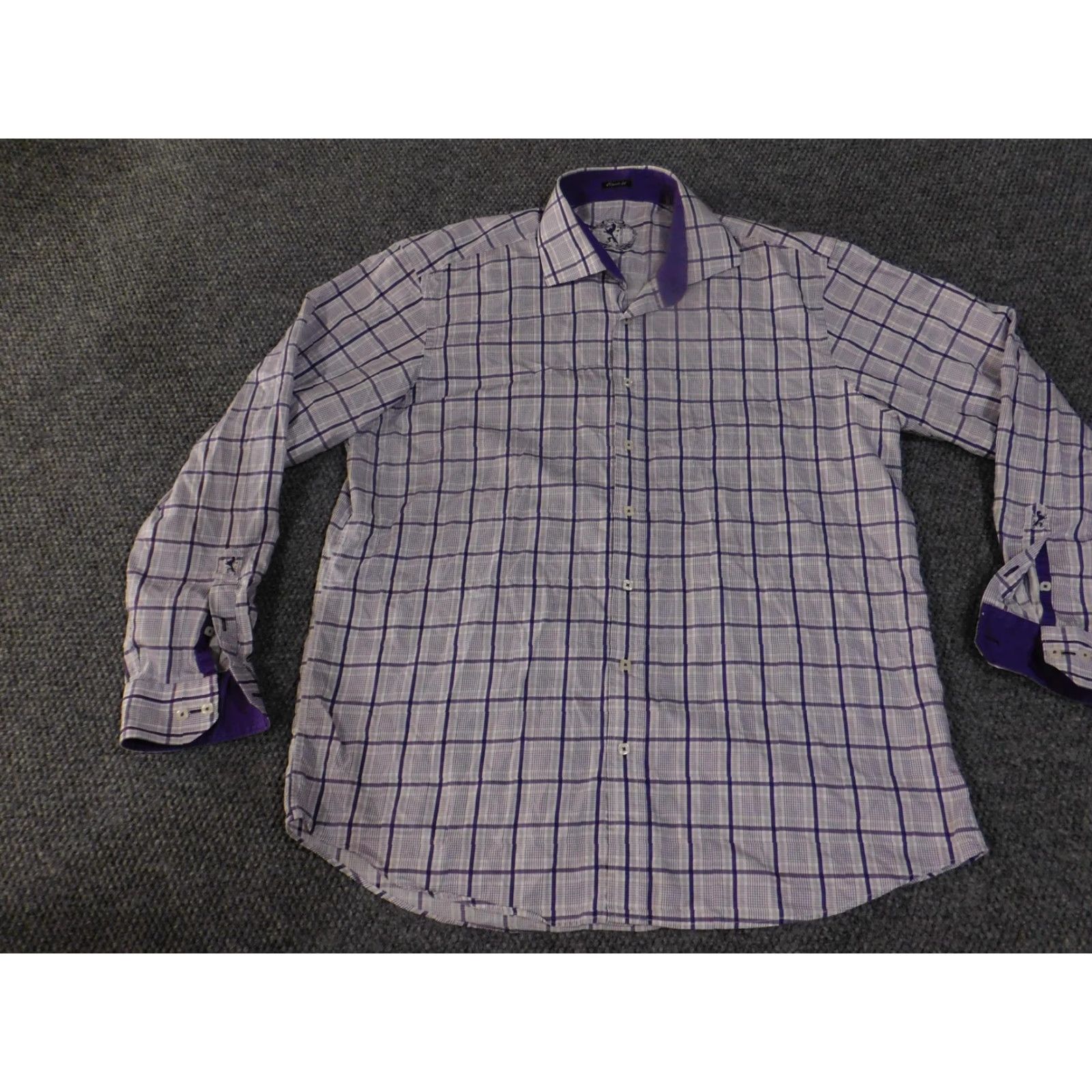 BUGATCHI Bugatchi Shirt Mens 2XL Purple White Plaid Classic Fit Long Sleeve Button Up Dress Shirt Size 48R - 3 Thumbnail
