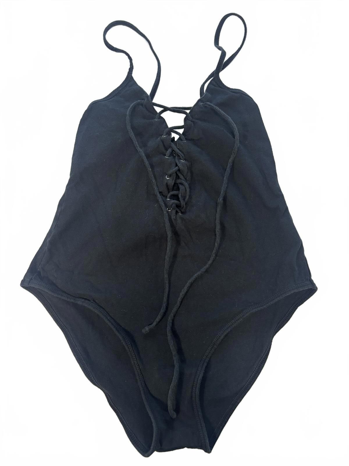 Philippe Model Stylish Motel Black Lace-Up One-Piece Swimsuit Size ONE SIZE - 1 Thumbnail