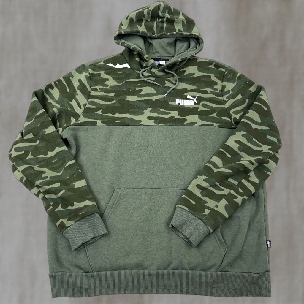 Puma PUMA Hoodie Men Large Green Camo Sweatshirt Army Military Pullover Logo 90s Modern Mens Size US L / EU 52-54 / 3 - 1 Thumbnail