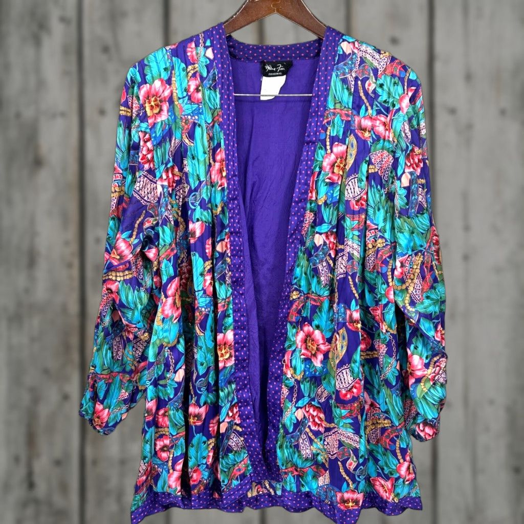 Vintage VINTAGE Diane Freis Jacket Womens L Purple Beaded Floral 1990s Silk Eveningwear SHIRT? Size L / US 10 / IT 46 - 1 Thumbnail