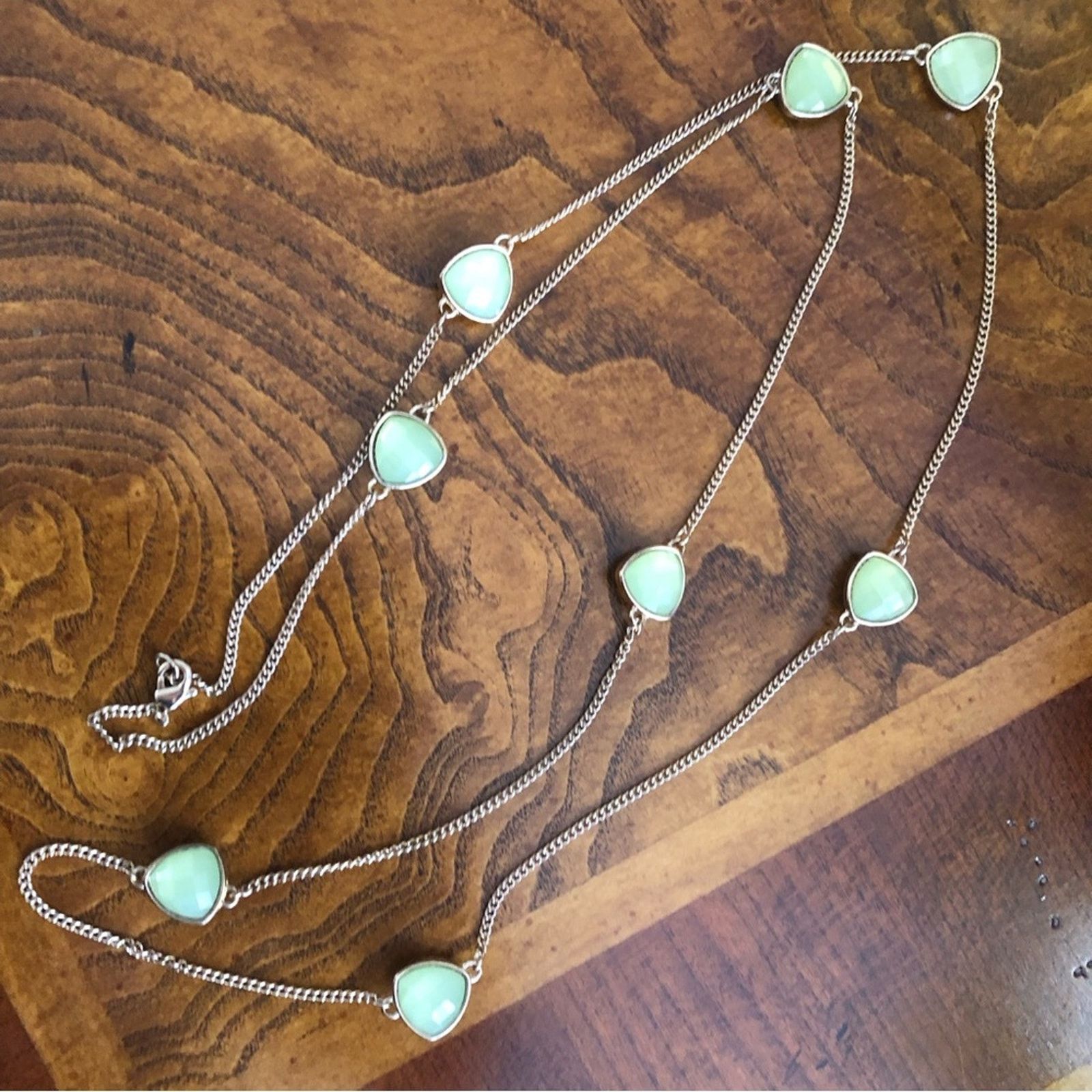 Jewelry Sage green faceted glass accent gold chain necklace Size ONE SIZE - 4 Thumbnail