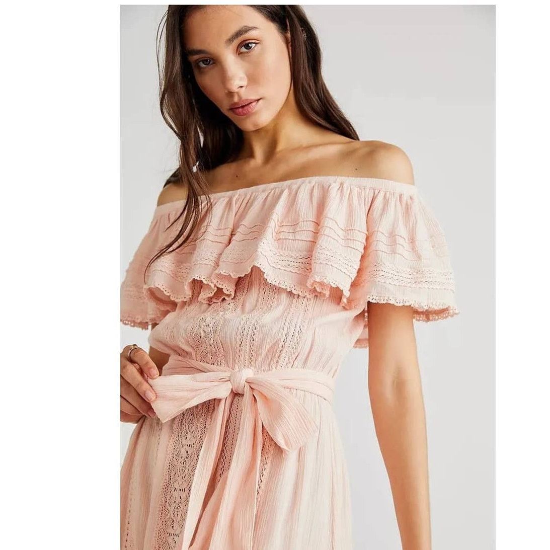 Free People New Spell Cassie Off The Shoulder Lace Gown $299 XS Pink Size XS / US 0-2 / IT 36-38 - 2 Thumbnail