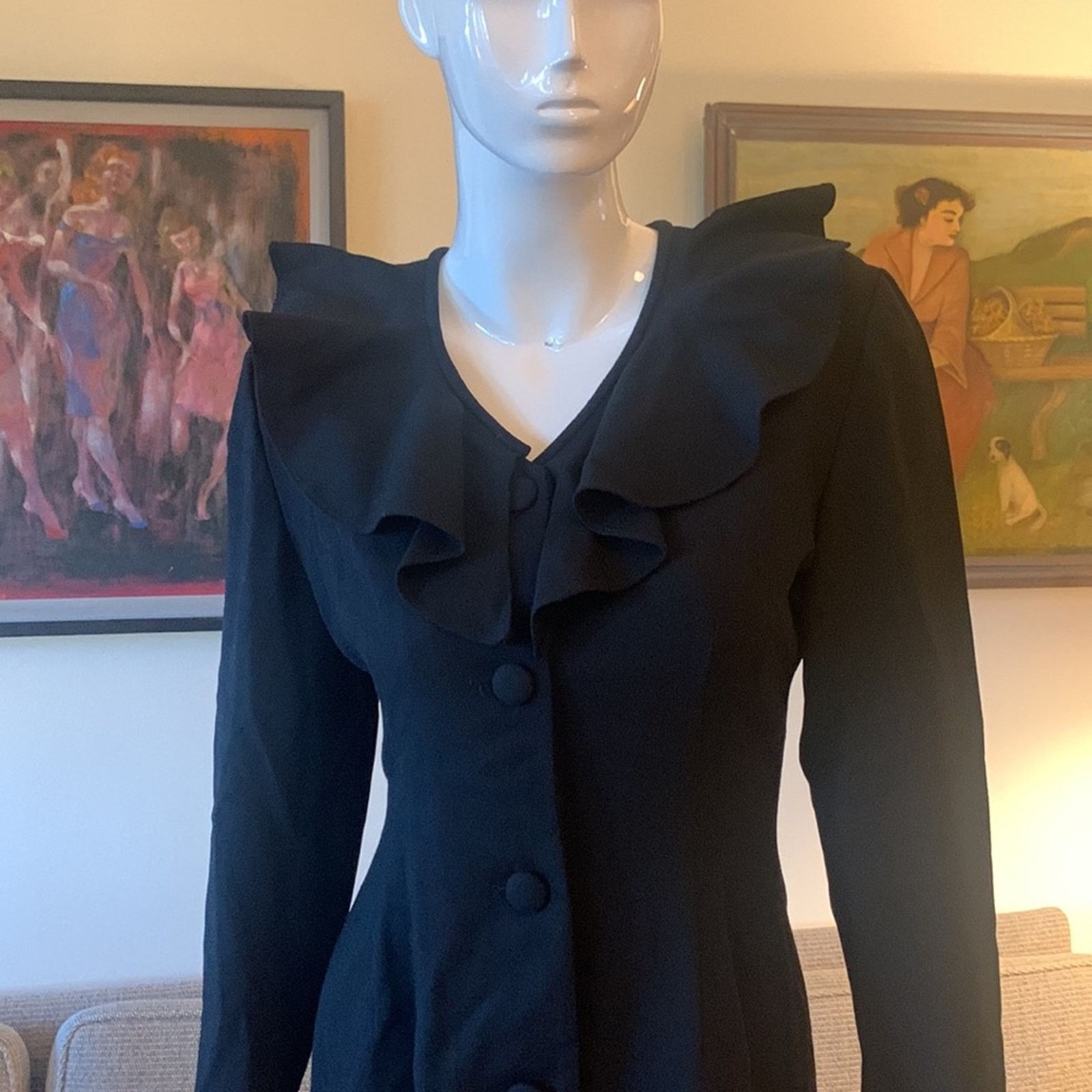 Vintage 80’s Oberon chic LBD black crepe cocktail dress Size L / US 10 / IT 46 - 2 Thumbnail