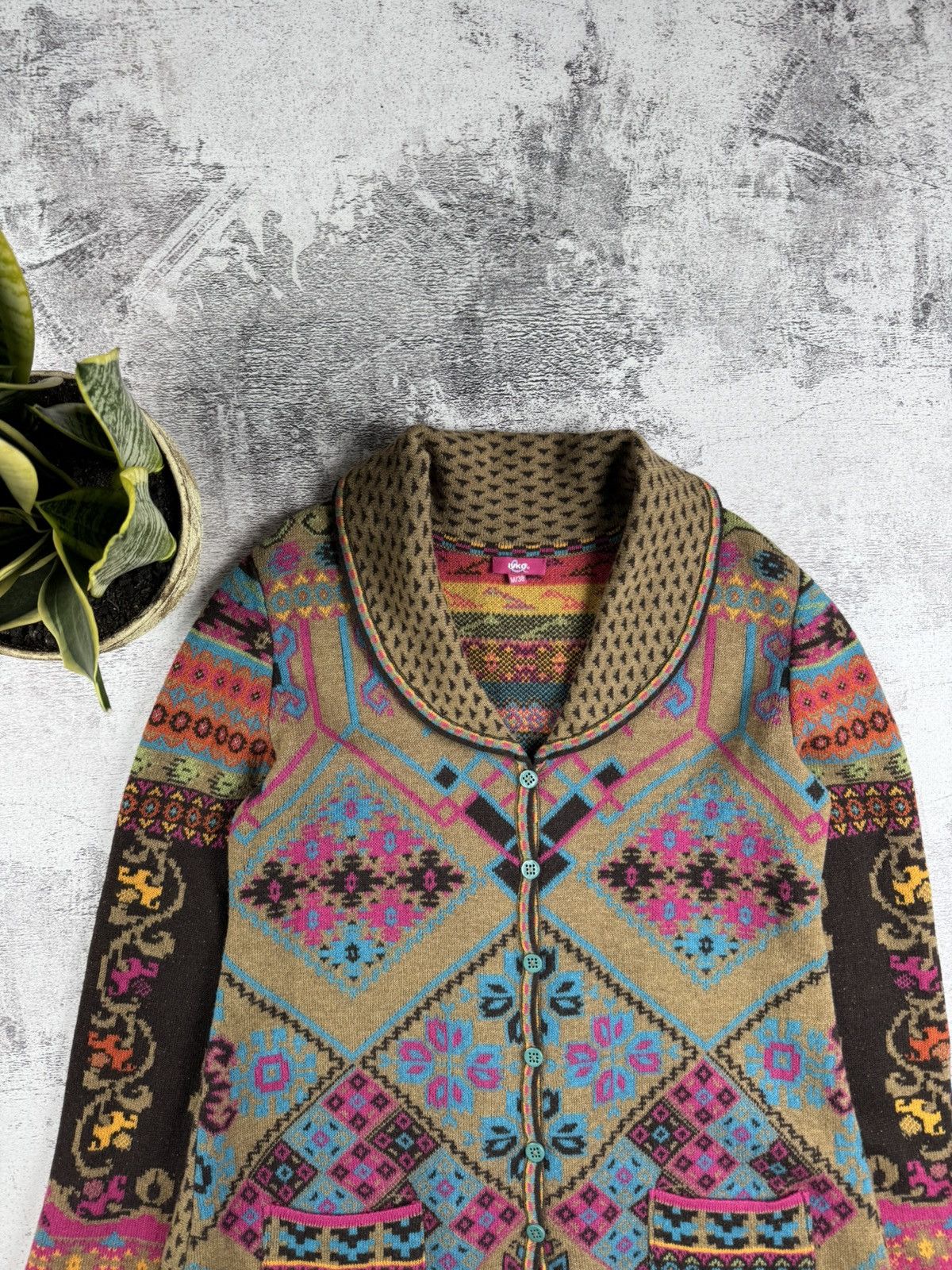 Designer × Vintage IVKO Lambs Wool 38 Knit Floral Long Cardigan Sweater Dress Size M / US 6-8 / IT 42-44 - 6 Thumbnail