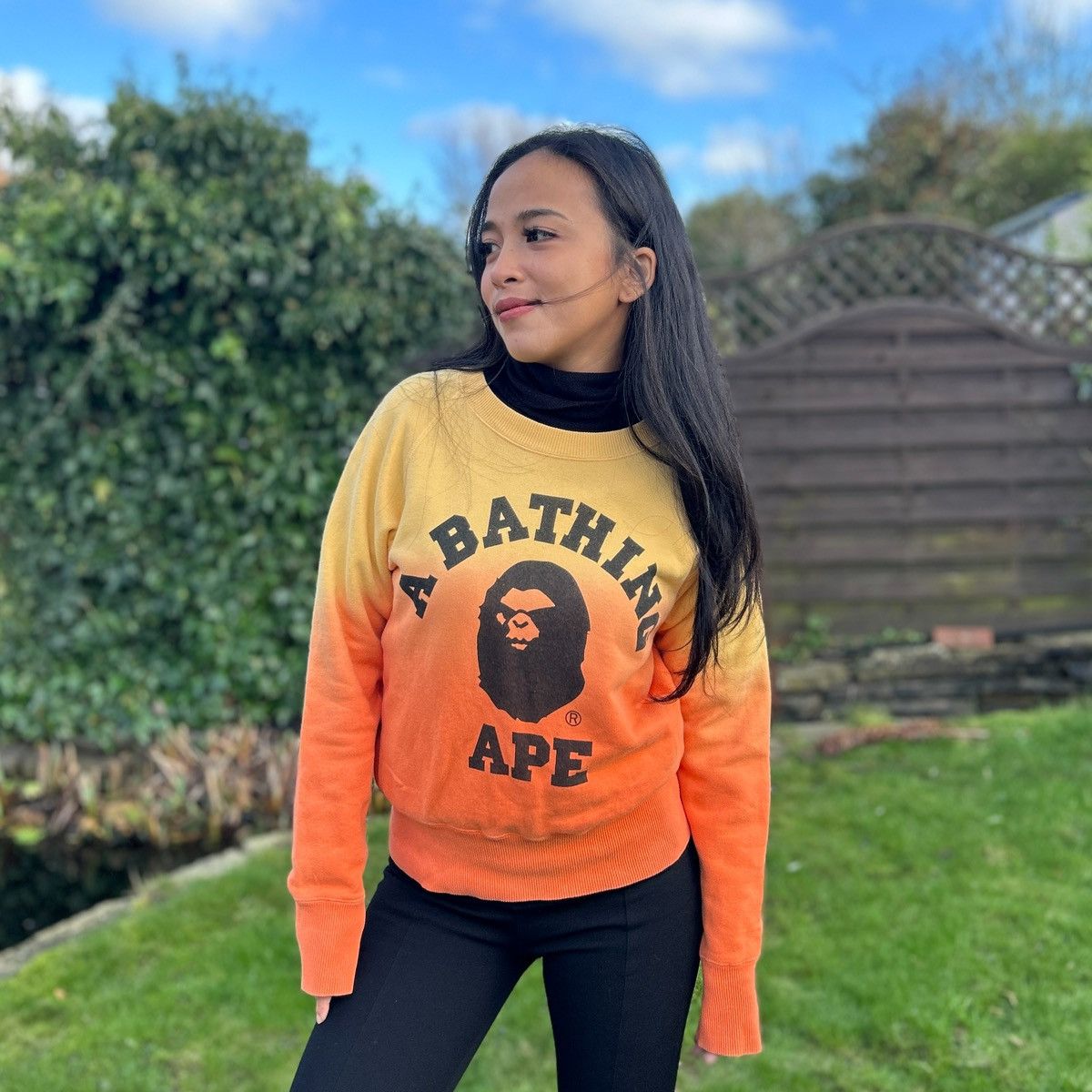 image of Bape x Vintage Gradient College Crewneck in Orange, Women's (Size Small)