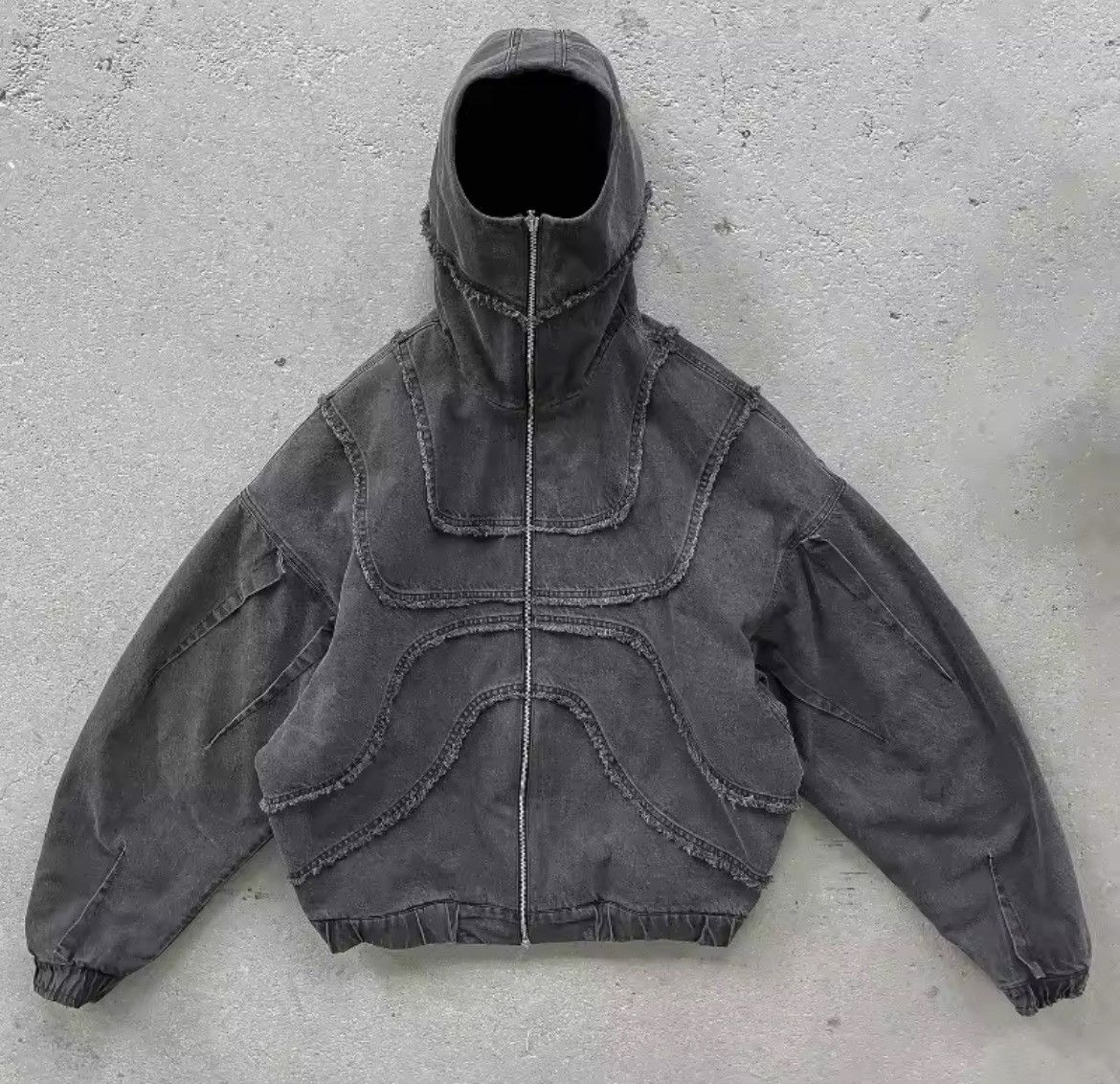 washed denim-like feel zip up hoodie