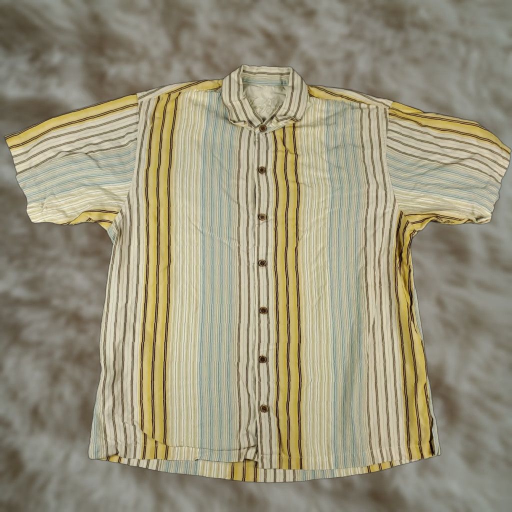 Tommy Bahama Tommy Bahama Shirt Mens XL Beige Striped Lyocell Hawaiian Button Up Short Sleeve Size US XL / EU 56 / 4 - 1 Thumbnail