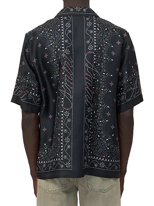 Amiri os11x0326 Stud Silk Bowling Shirt in Black Size US S / EU 44-46 / 1 - 4 Thumbnail