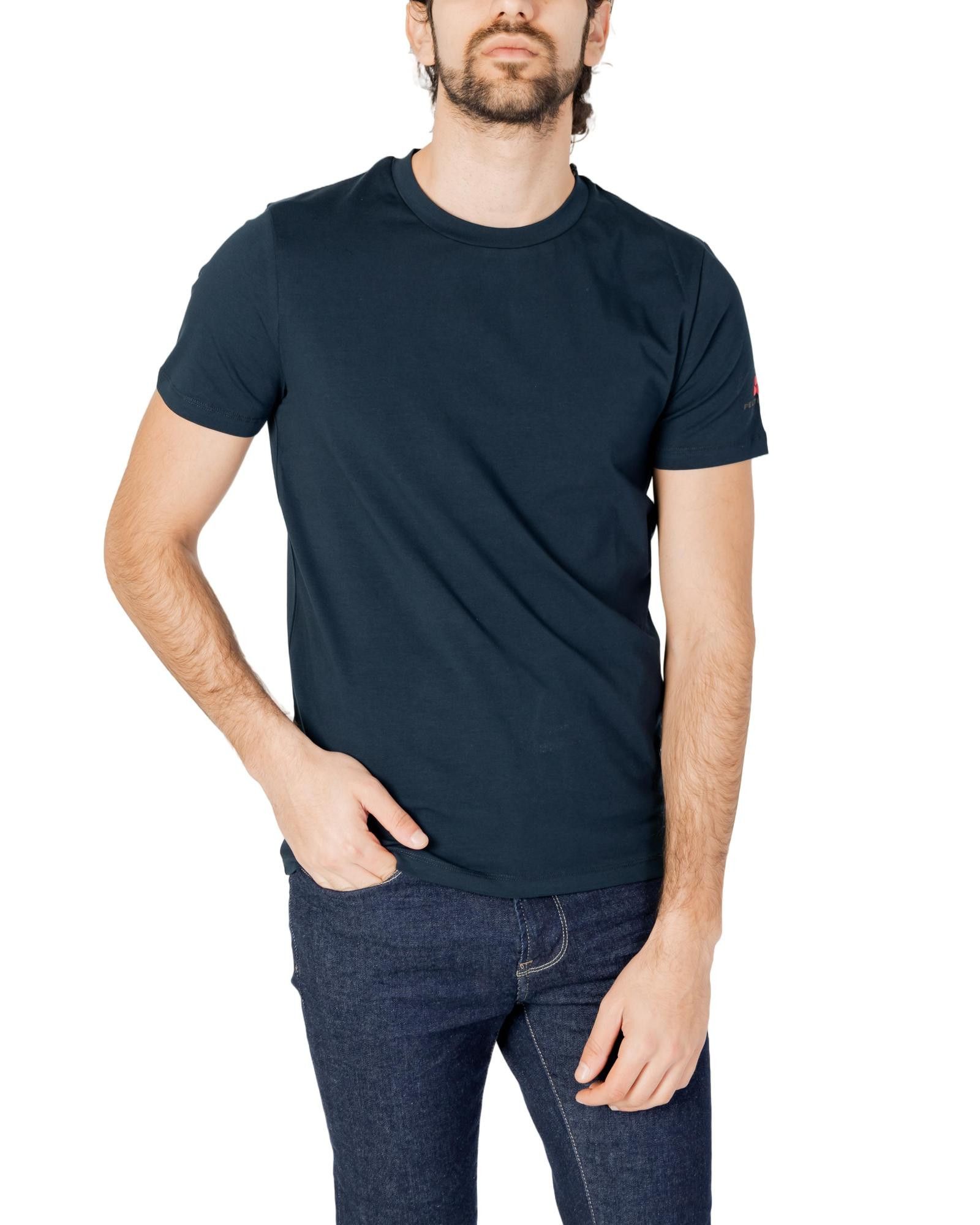 image of Peuterey Cotton Blend Short Sleeve Round Neck T-Shirt in Blue, Men's (Size Medium)