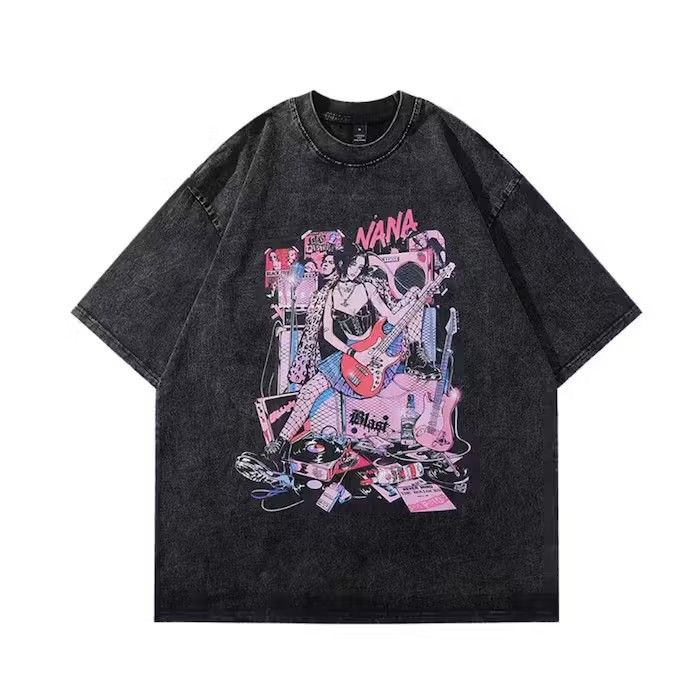 Punk Rock Graphic Print Washed T Shirt