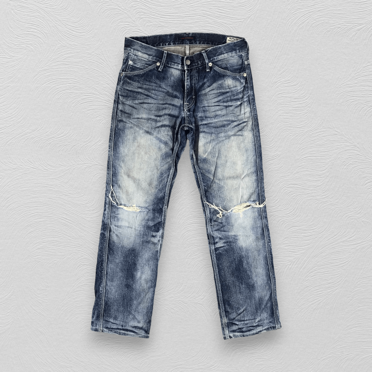 Japanese Brand Blue Way Japan Jeans Distressed Faded BLue Denim KJ1300 Size US 32 / EU 48 - 1 Thumbnail
