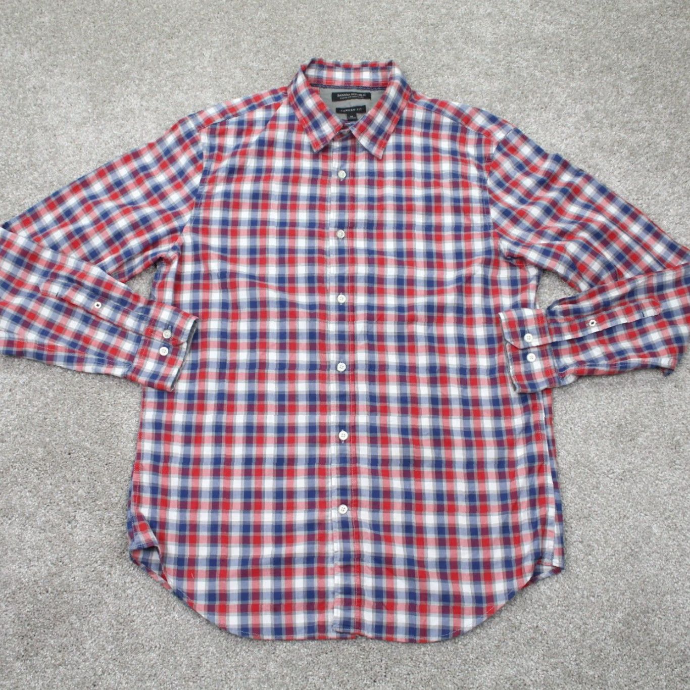 Banana Republic Banana Republic Camden Fit Shirt Mens Medium Red/Blue Plaid Button-Up, 100% Cotton, Button Front, Long Sleeve, Regular Fit Size US M / EU 48-50 / 2 - 2 Thumbnail