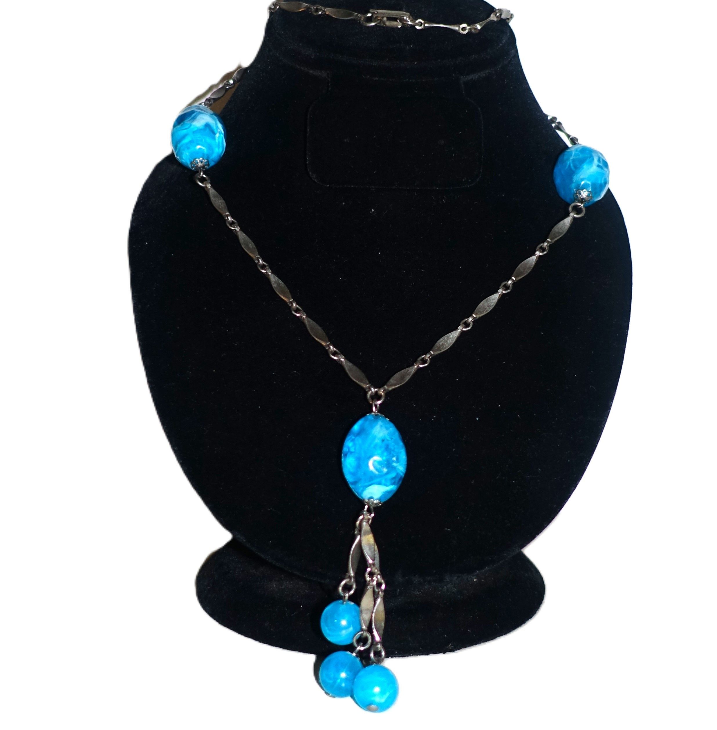 Vintage Silver tone Blue Bobble Bead Necklace 16" Size ONE SIZE - 1 Thumbnail