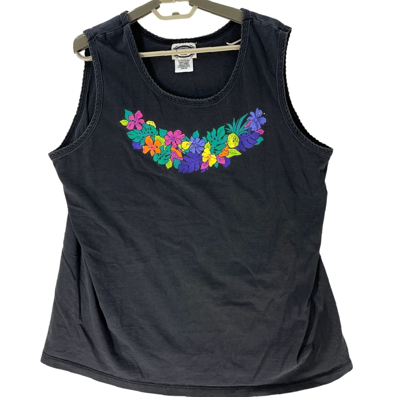 Vintage SEPARATE ISSUE Tank Top Plus 18W BLACK Floral 100% Cotton SMALL HOLE Womens Casual Everyday Tank Top Plus Size 18W Ladies Size XXL / US 16-18 / IT 52-54 - 2 Thumbnail