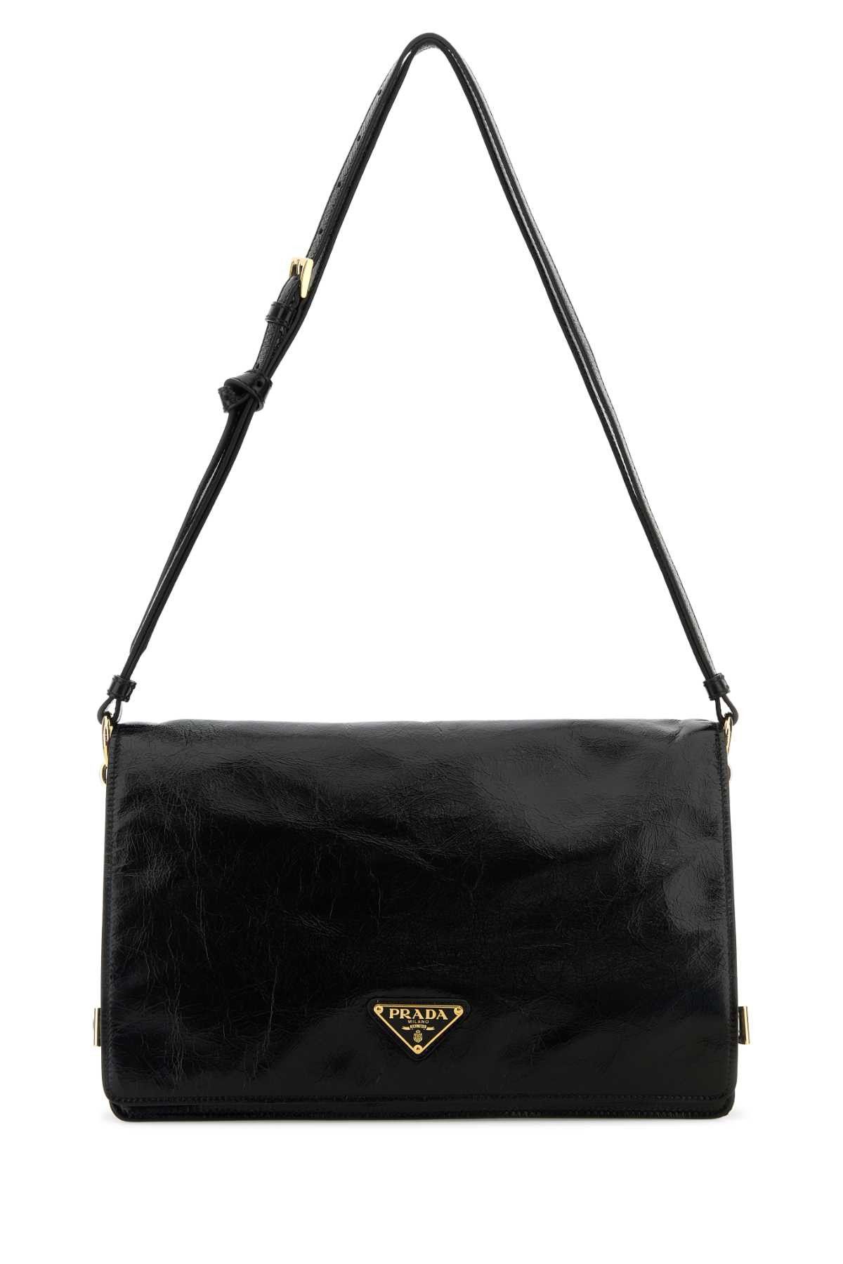 Prada Black Leather Medium Shoulder Bag, Women's