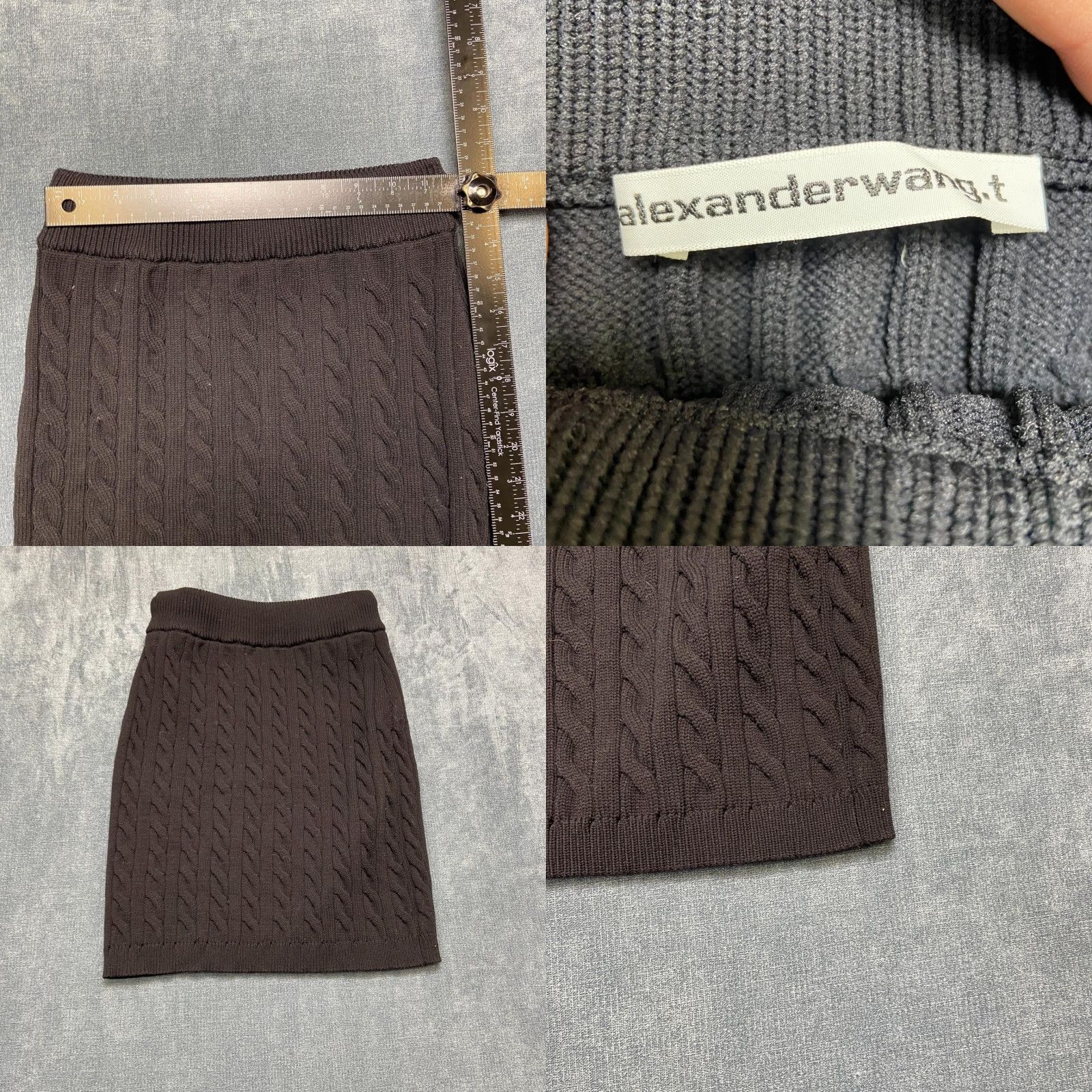 Alexander Wang Alexanderwang A Line SKirt Womens 23W Black Cable Knit Knee Length Elastic Waist Size 40" / US 18 - 8 Thumbnail