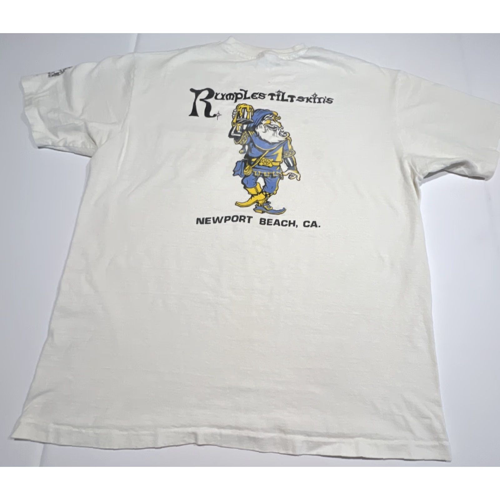 VINTAGE RumplesTiltskin’s Newport Beach Single Stitch Shirt XL Unisex White Graphic Tee 1980s Mens Womens Adults Grunge Hanes