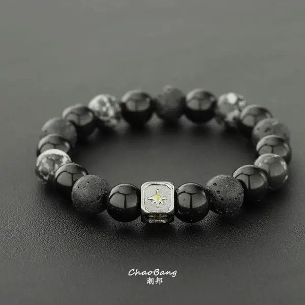 Jewelry Black and Gray Beaded Stone Bracelet, Men's Beaded Bracelet Size ONE SIZE - 5 Thumbnail
