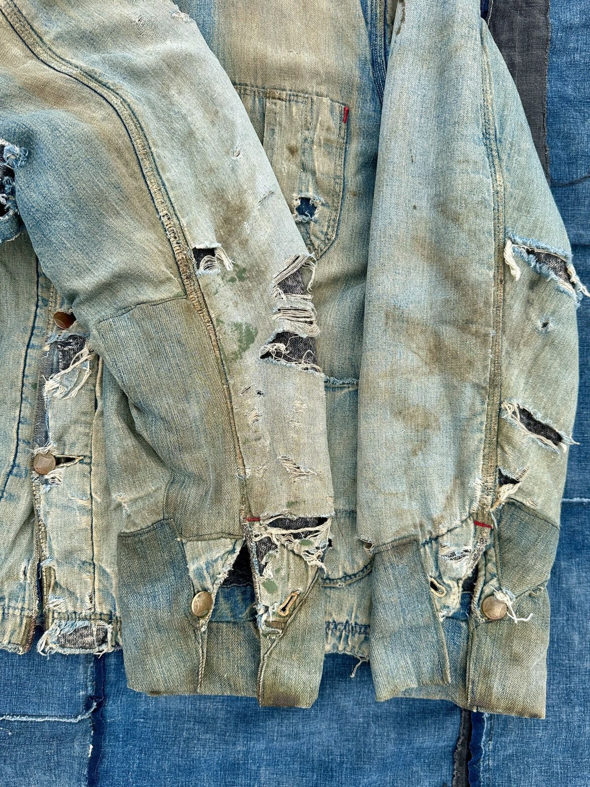 Vintage Trashed 40s-50s zombie blanket denim distressed chore jkt Size US L / EU 52-54 / 3 - 4 Thumbnail