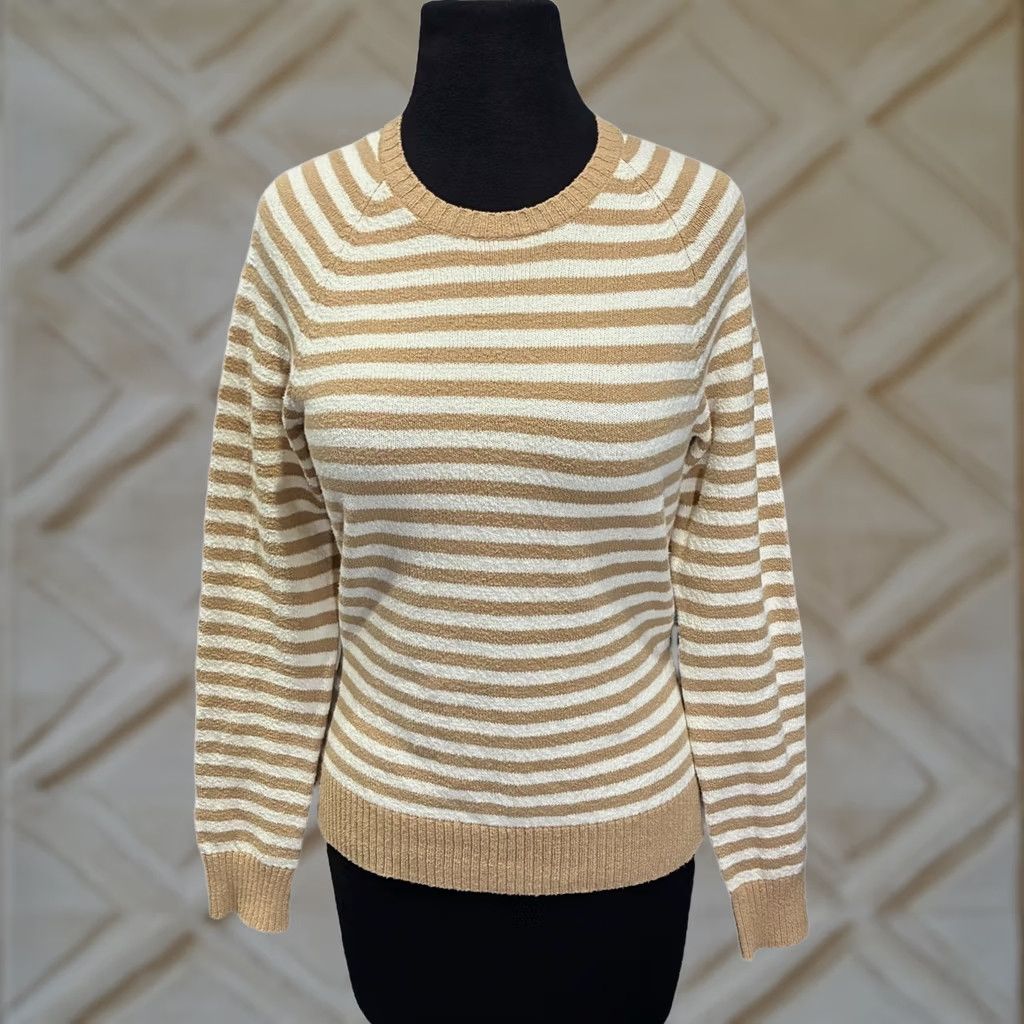 Gap VINTAGE GAP Striped Knit Sweater Beige White Long Sleeve Crewneck Women's S Size S / US 4 / IT 40 - 1 Thumbnail
