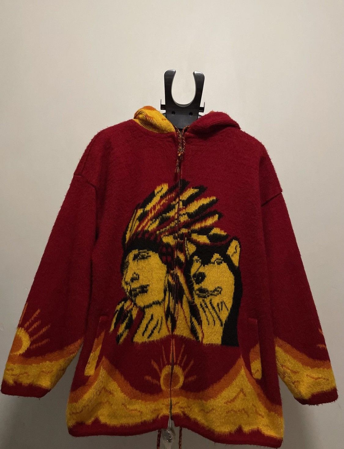 Vintage Wolf All Over Print Animal Printed Fleece Jacket XL