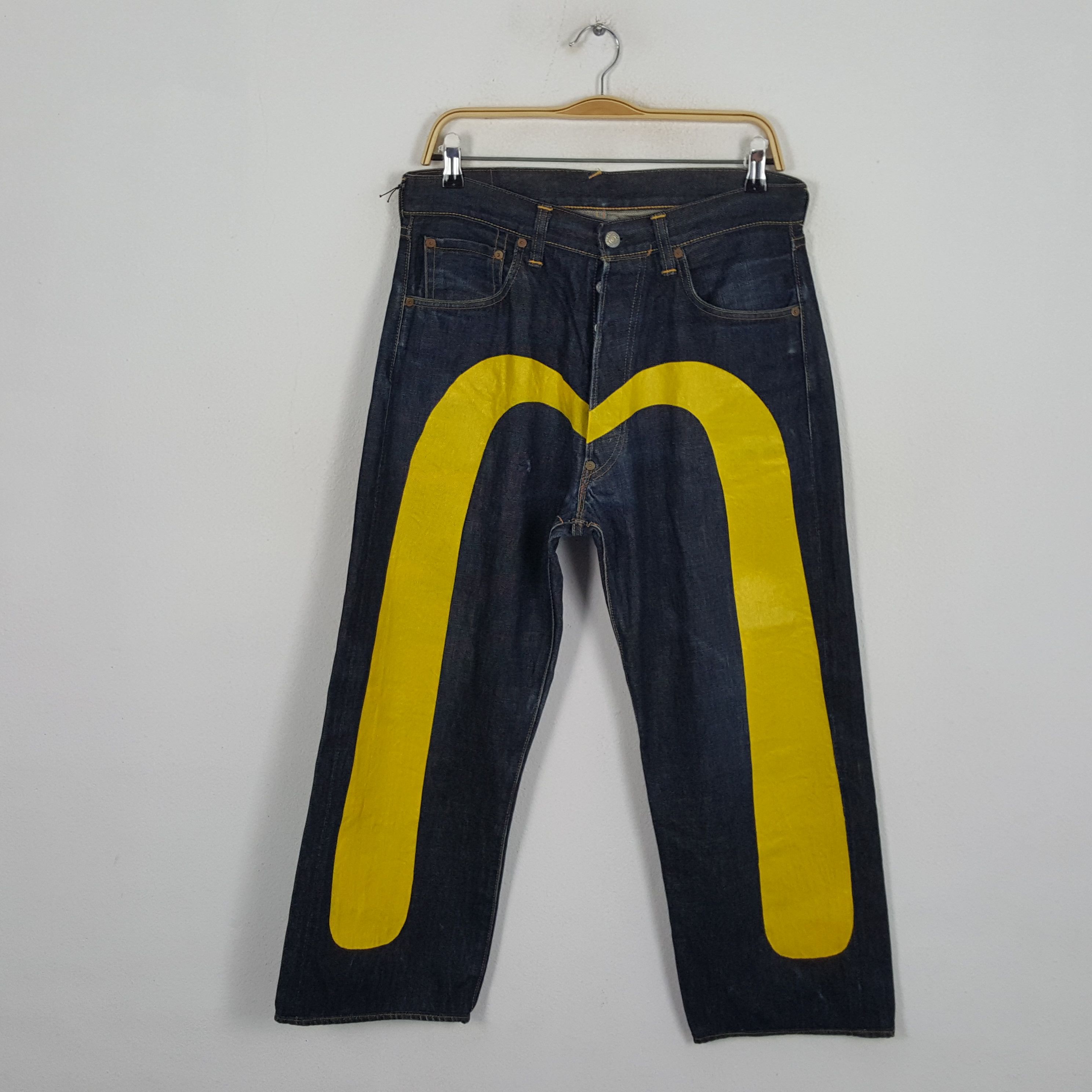 Pre-owned Evisu X Vintage Evisu Daicock Custom Jeans In Blue Black