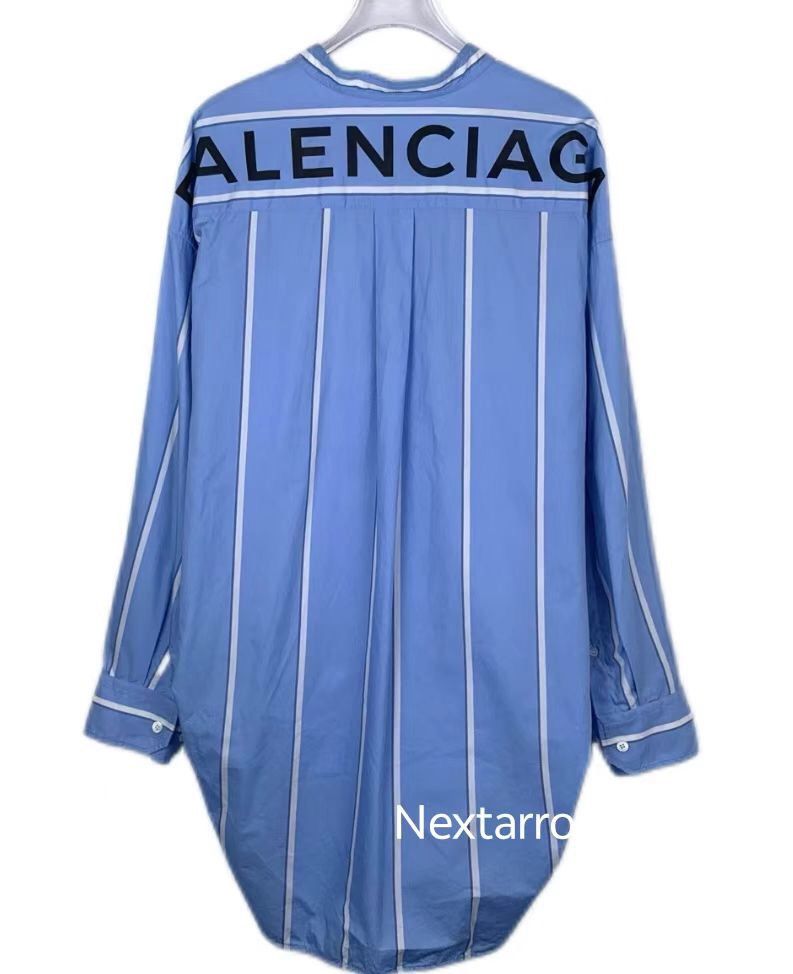 Balenciaga Balenciaga logo letter print blue cotton striped long slee Size XXS / US 00 / IT 34 - 2 Thumbnail