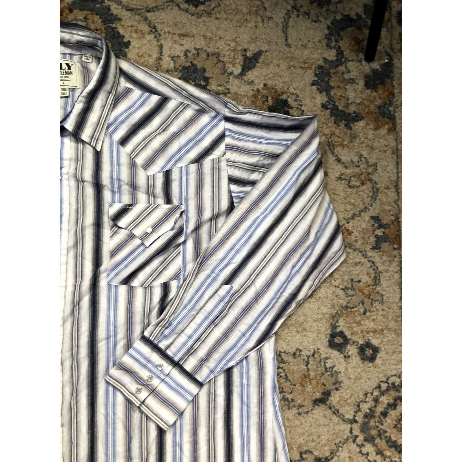 Vintage VINTAGE Ely Cattleman Shirt Mens 2XLT Blue Stripe Western Pearl Snap Long Sleeve Cowboy Size US XXL / EU 58 / 5 - 4 Thumbnail