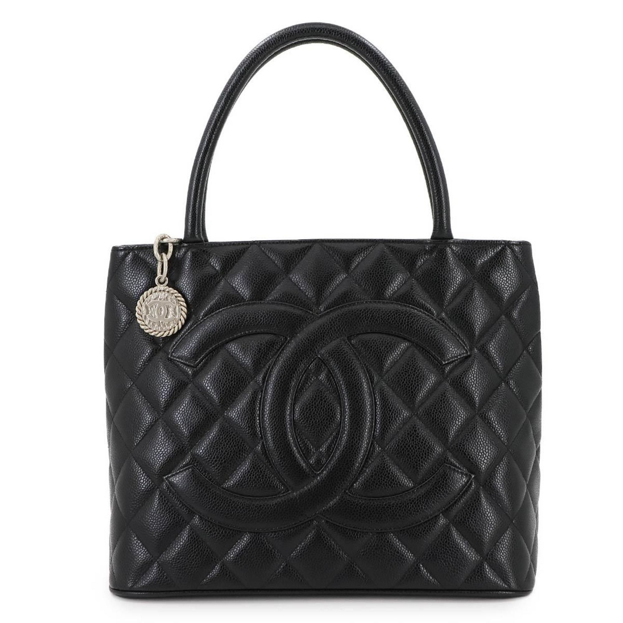Chanel Reissue Caviar Skin Tote Bag Black A01804 Silver Metal Medallion, Women's