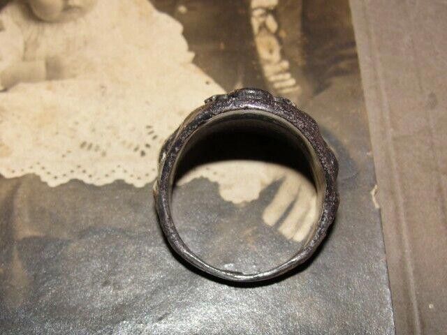 Designer Antiqued Sterling Silver World War II 2 Oval Army Ring Size ONE SIZE - 4 Thumbnail