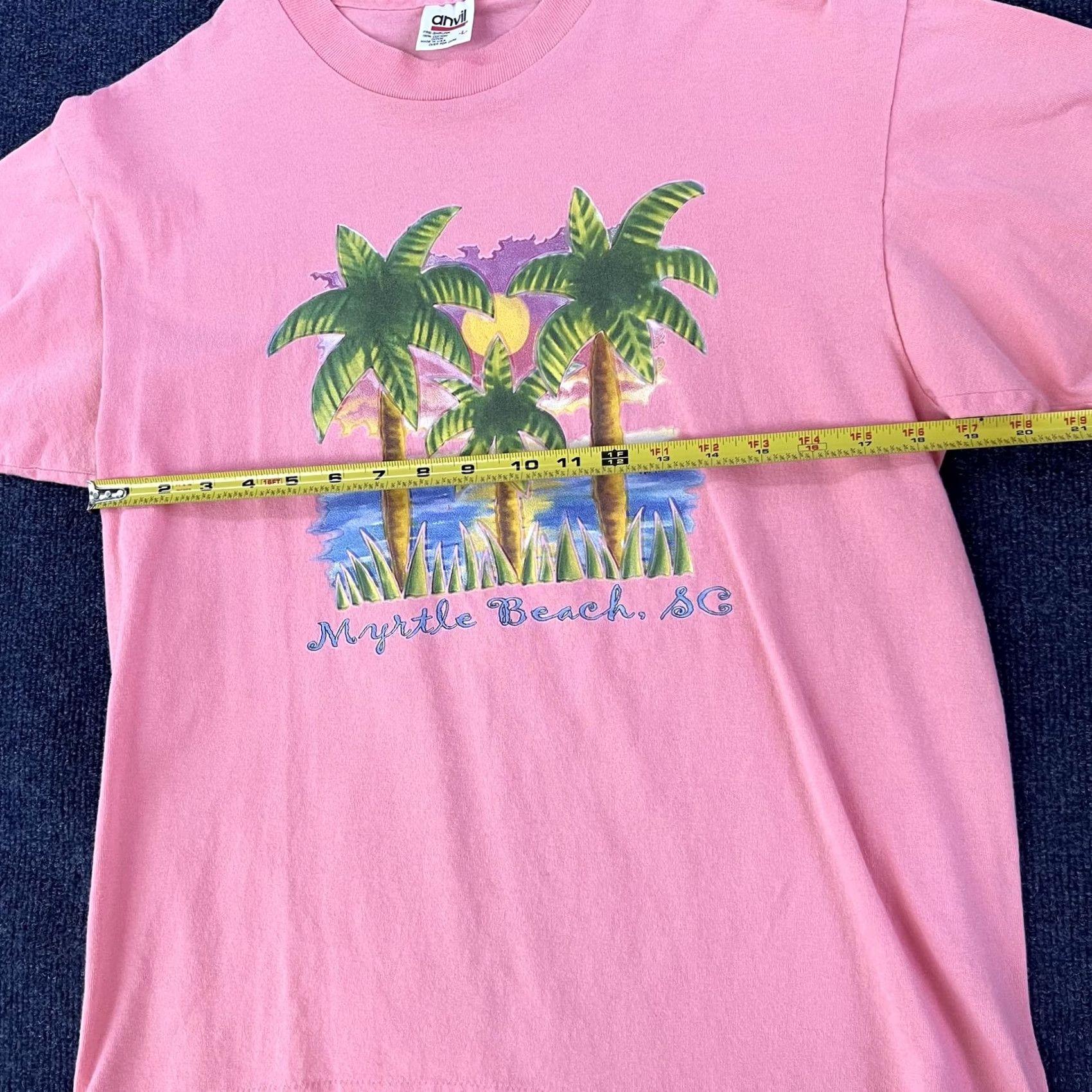 Anvil VINTAGE Myrtle Beach Shirt Mens Large Pink Palm Trees Graphic South Carolina Tee Size US L / EU 52-54 / 3 - 6 Thumbnail