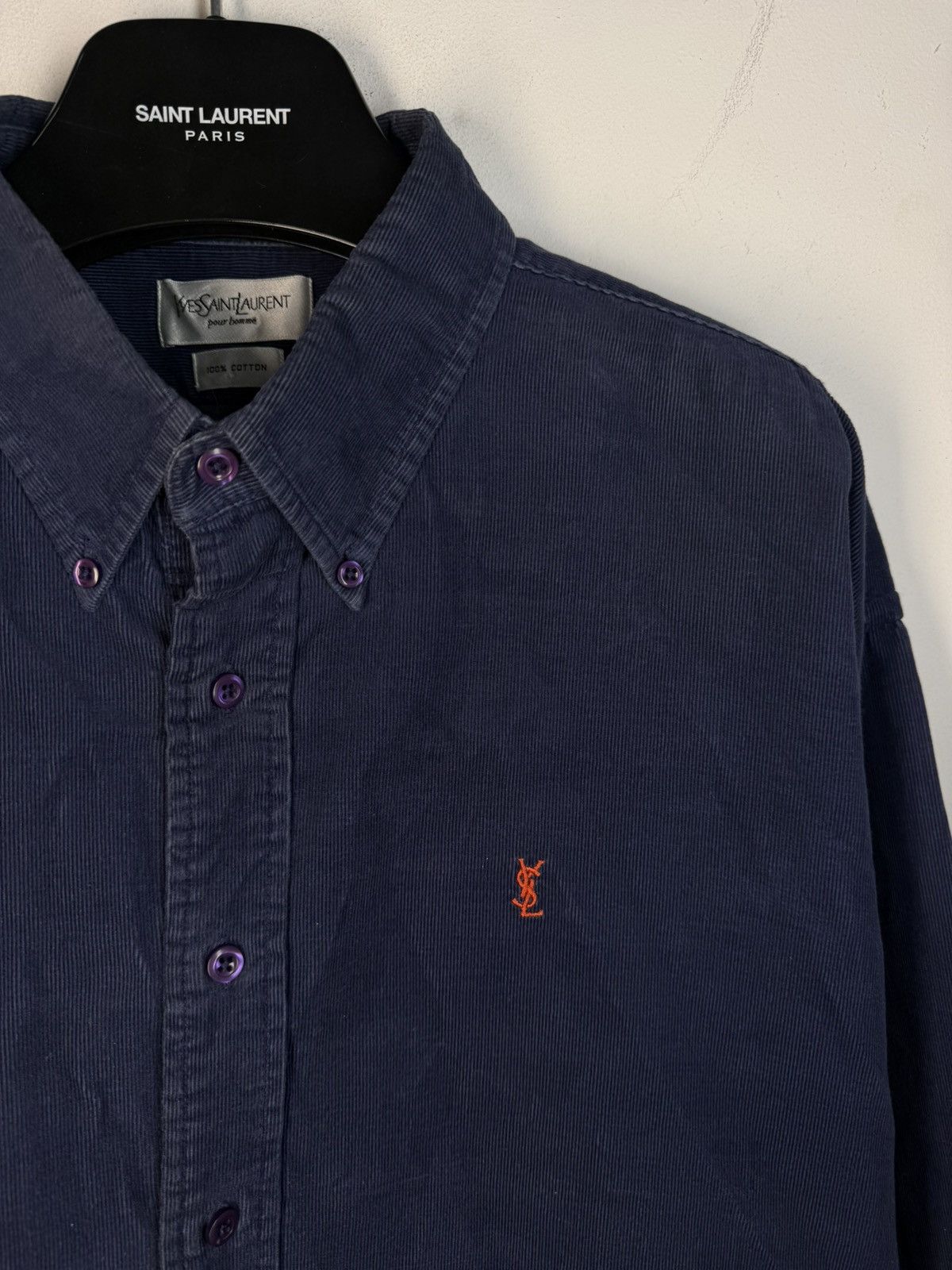 Yves Saint Laurent Corduroy YSL Shirt Velvet Soft Navy Button Up Dress Shirt Size US XL / EU 56 / 4 - 1 Thumbnail
