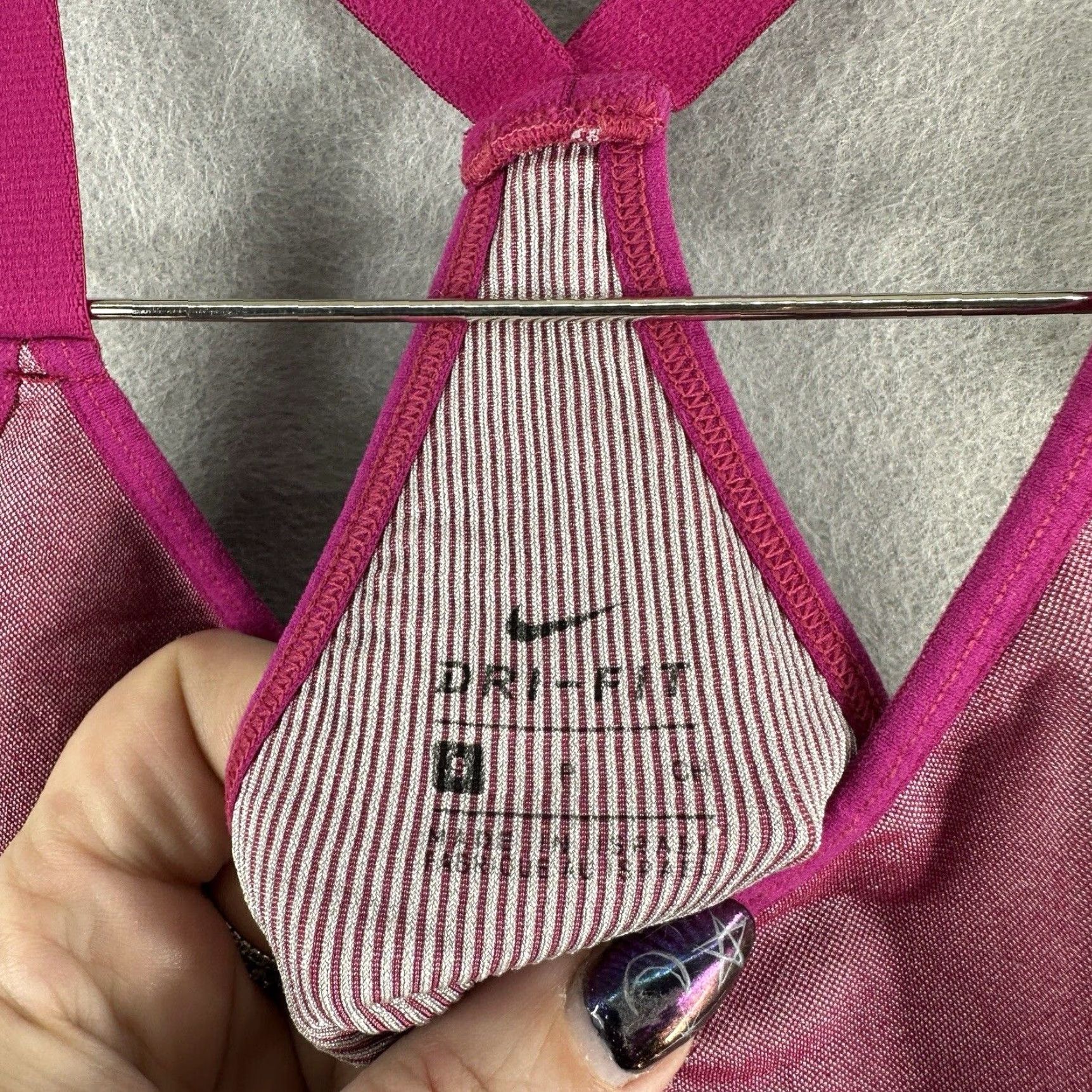 Nike Nike Sports Bra Womens Small Pink Gray Dri-FIT Low-Impact Padded Indy Racerback One Size Bleed of Color? Size ONE SIZE - 8 Thumbnail