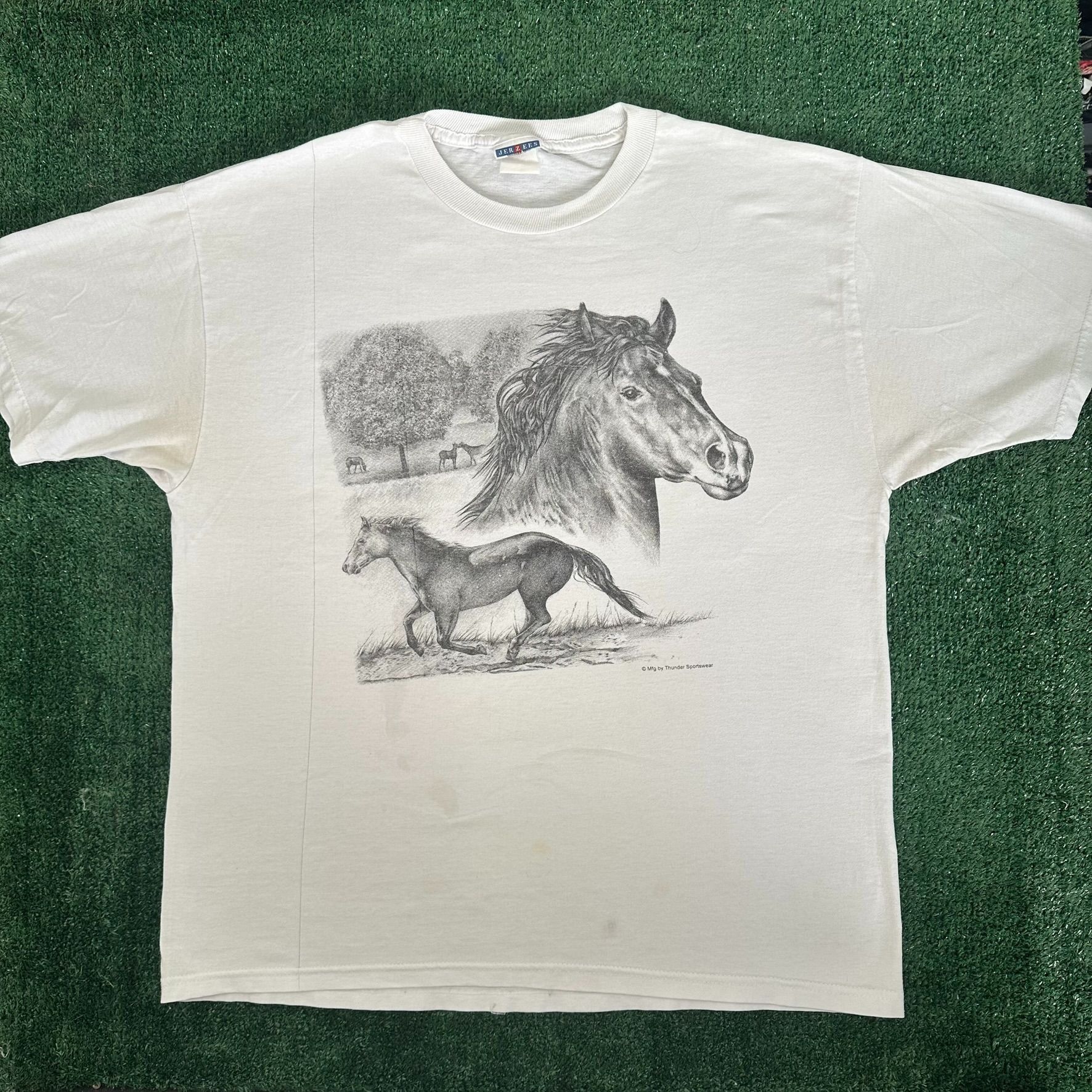 Jerzees Vintage 90s Horses Nature T-Shirt Western Wildlife Art Tee Size US XL / EU 56 / 4 - 1 Thumbnail