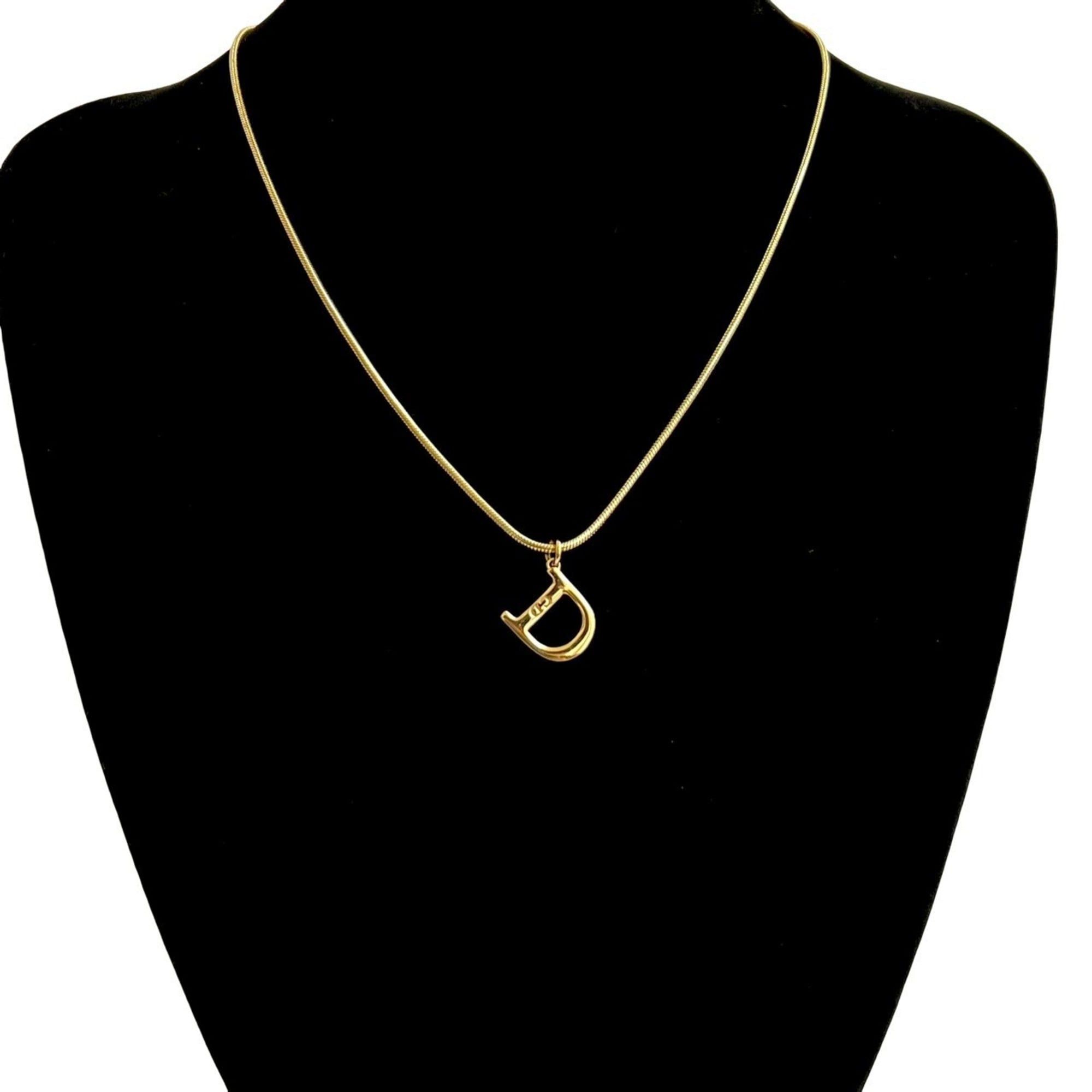 Christian Dior CD Logo GP Necklace Pendant Choker Gold 267-2