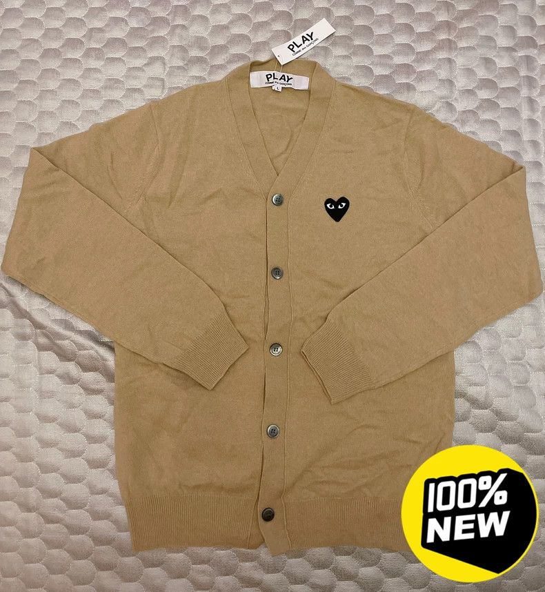 Comme Des Garcons Camel Black Heart V-Neck Cardigan