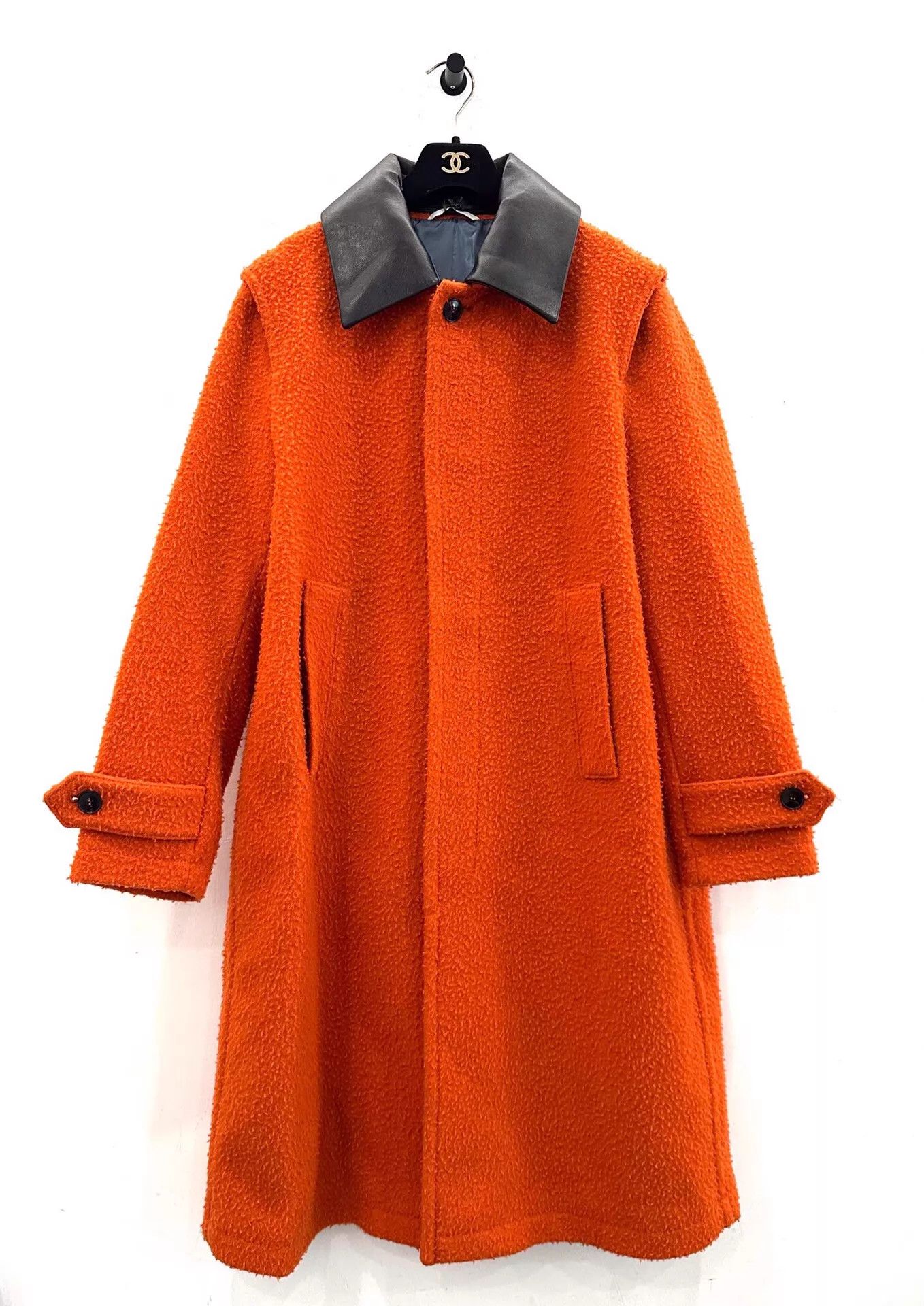 Valentino Valentino Orange Wool Leather Panel Men's Overcoat Size 50 Size US M / EU 48-50 / 2 - 1 Thumbnail