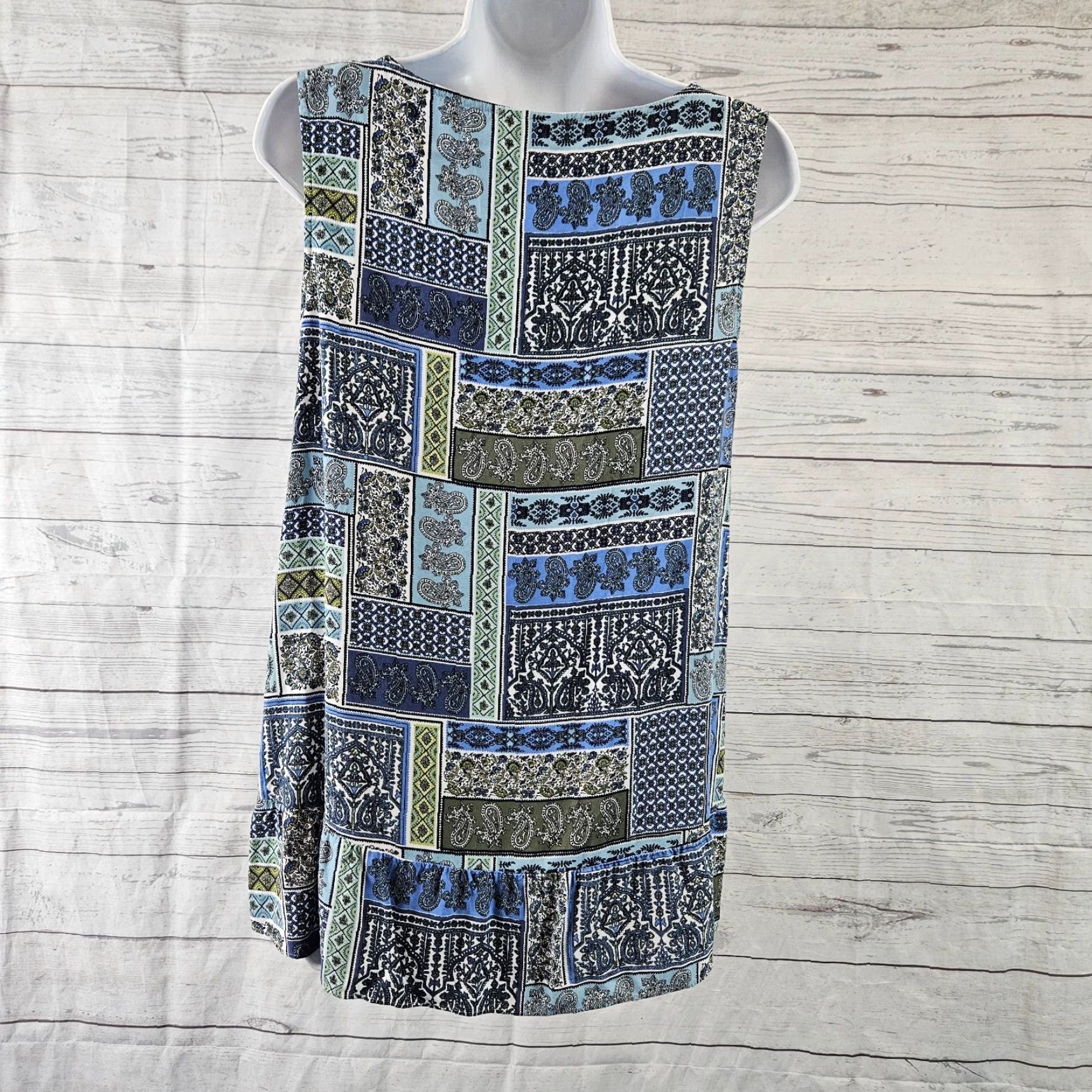 J. Jill J Jill Womens Blouse Top Sleeveless Printed Floral Paisley Rayon Blue Green Medium - M Womens Shirts Women Body Illustrated Size M / US 6-8 / IT 42-44 - 3 Thumbnail