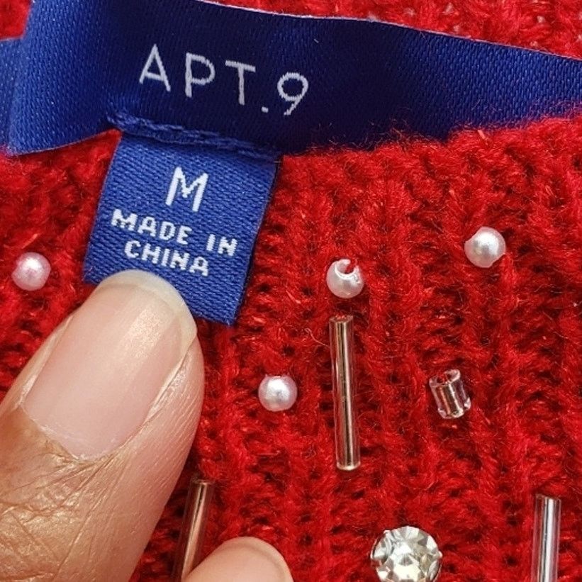 Apt. 9 NWT New Apt 9 Womens Medium Red Beaded Neck Knit Sweater Size M / US 6-8 / IT 42-44 - 4 Thumbnail