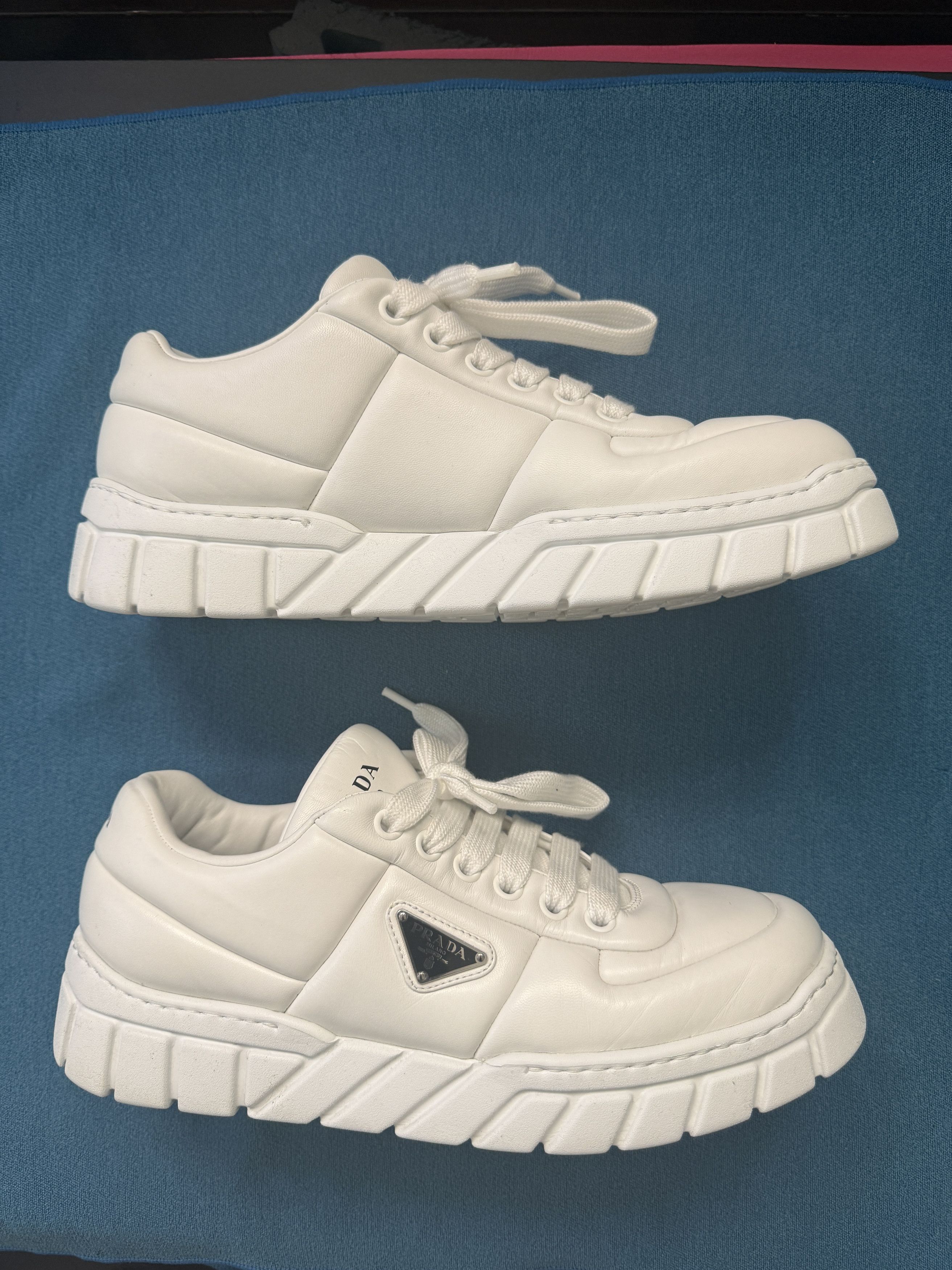Prada Padded Nappa Leather Sneakers White Size 12 UK/13 US Size US 13 / EU 46 - 1 Thumbnail