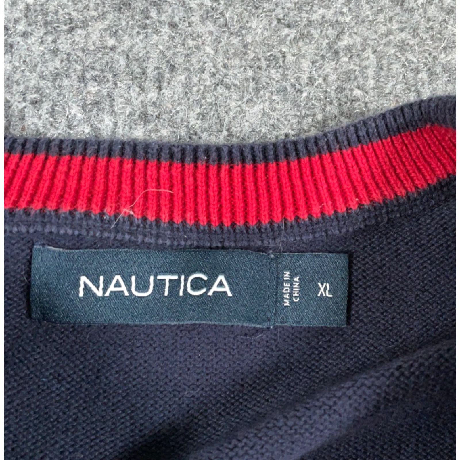 Nautica VINTAGE Y2K Style Sweater Adult XL Blue Gray Red Striped Lightweight Cotton Knit Size US XL / EU 56 / 4 - 3 Thumbnail