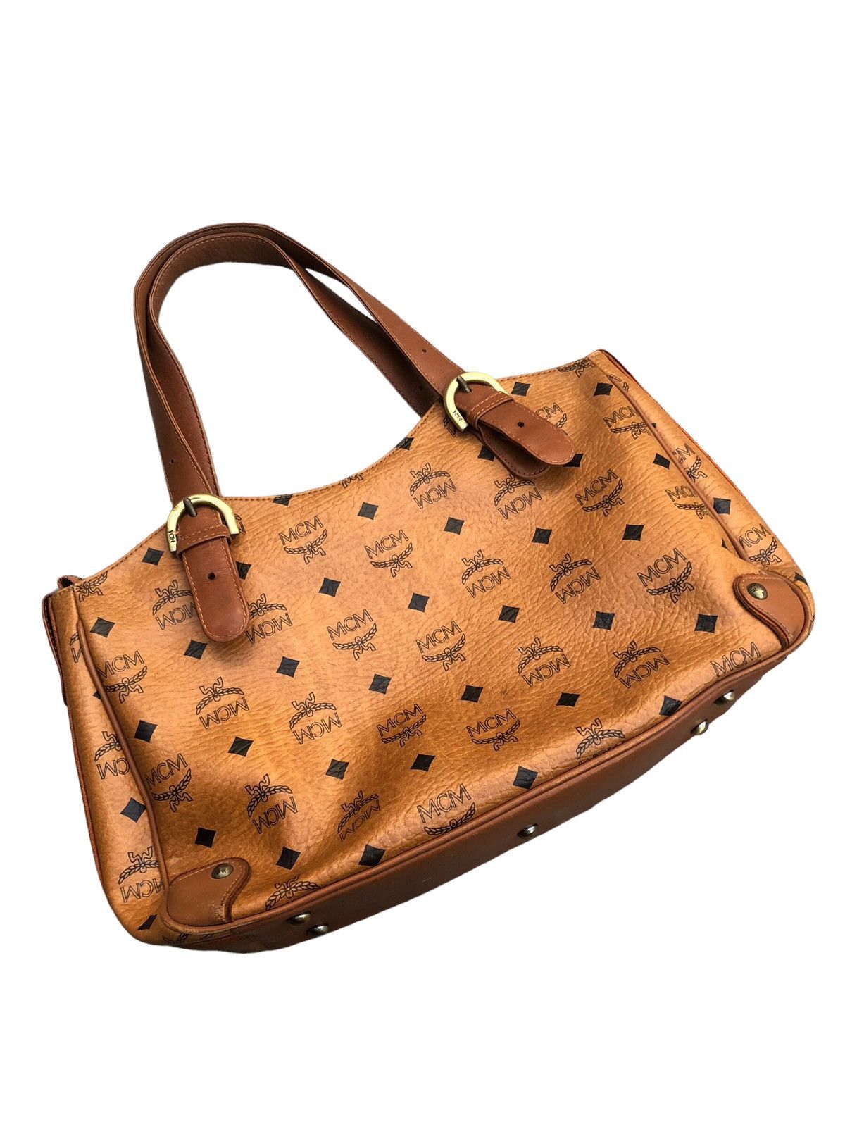 MCM Authentic MCM Visetos Vtg Brown Leather Monogram Tote Bag Size ONE SIZE - 2 Thumbnail
