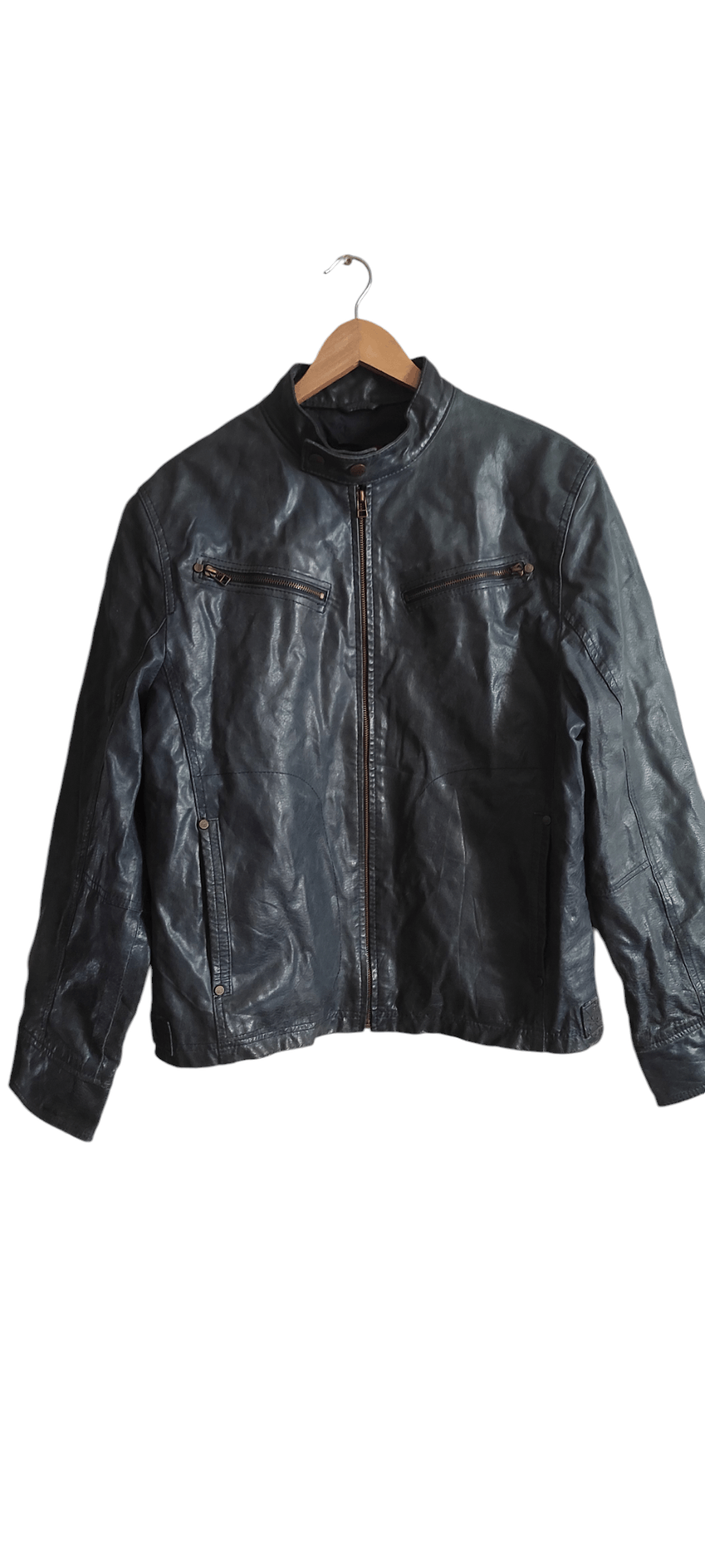 Other 4You Mens Leather Biker Classic Bomber Blue Jacket Size L Size US L / EU 52-54 / 3 - 1 Thumbnail